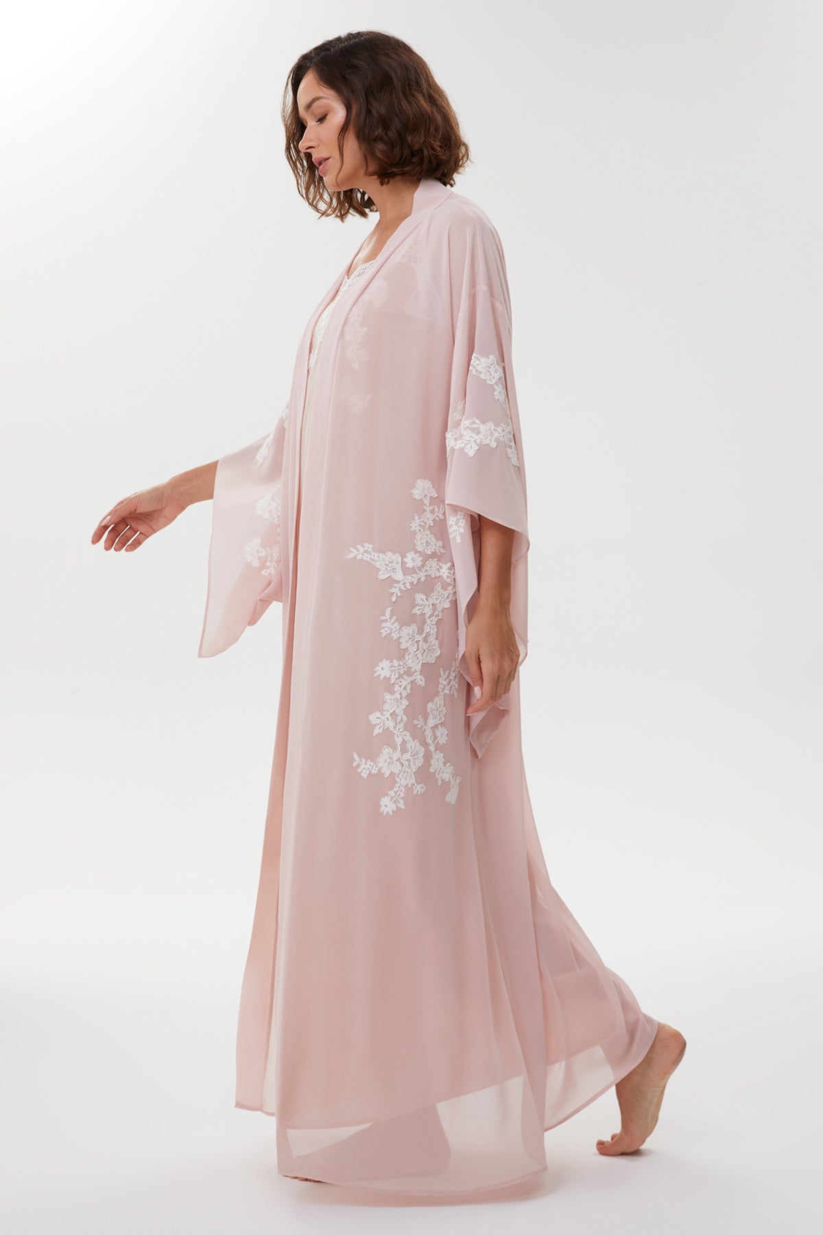 Abella Powder Pink Cotton Voile Nightgown & Chiffon Robe