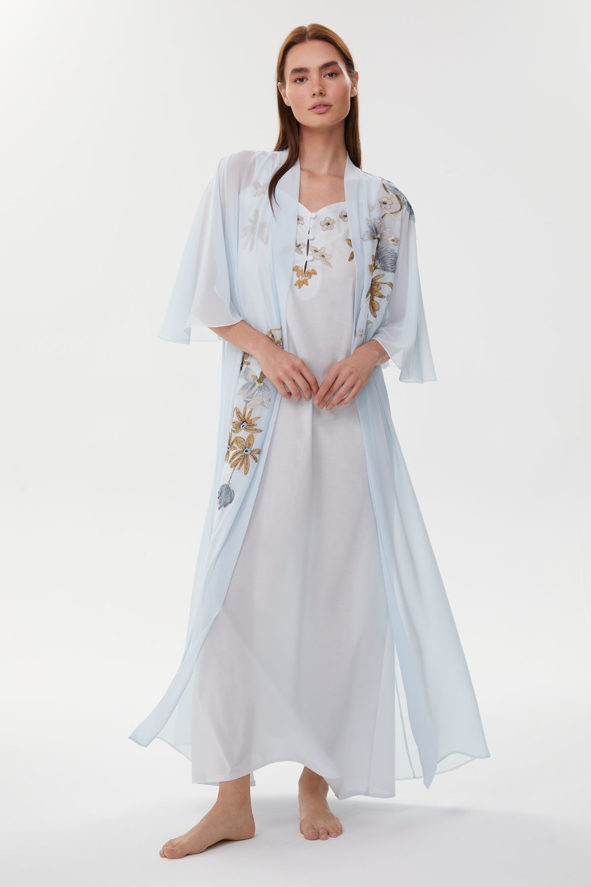 Allison Powder Blue Maternity Nightgown & Chiffon Robe