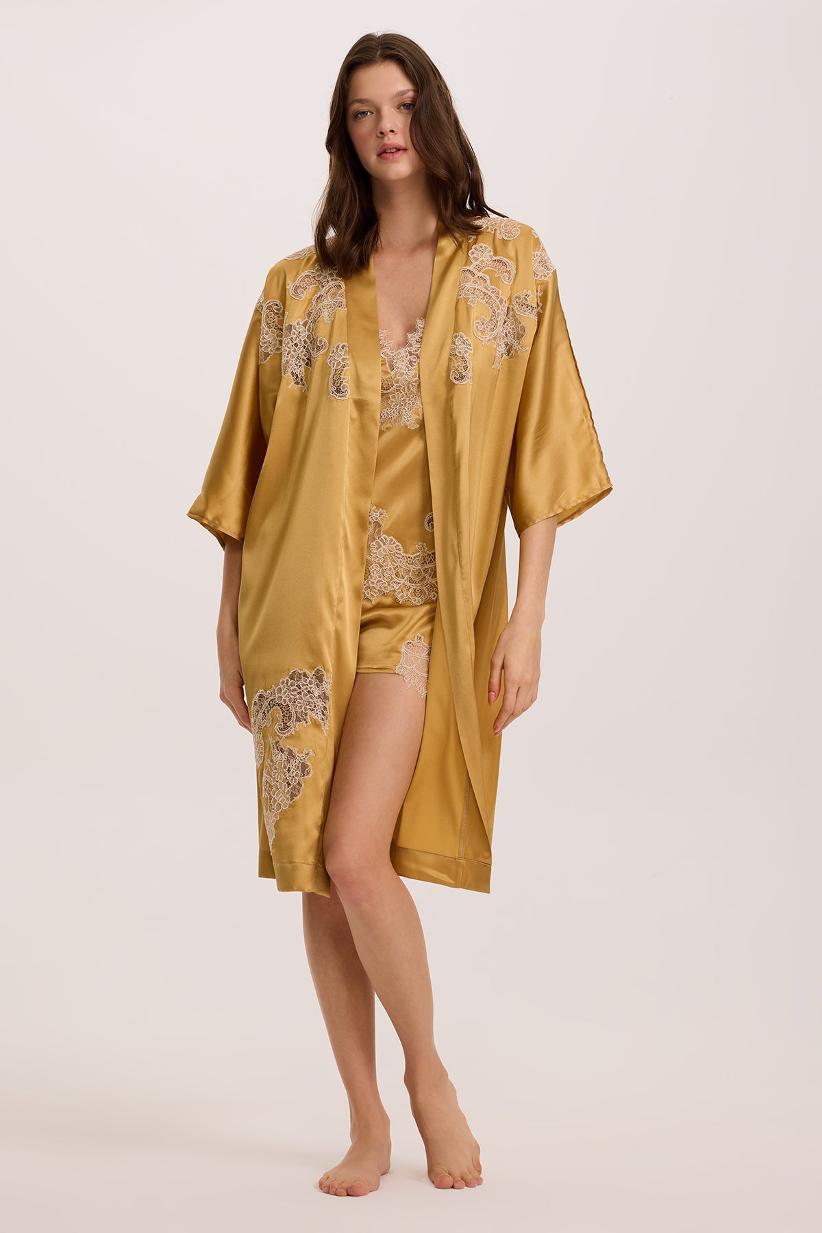 Aurelian Silk Camisole&Shorts with Short Robe