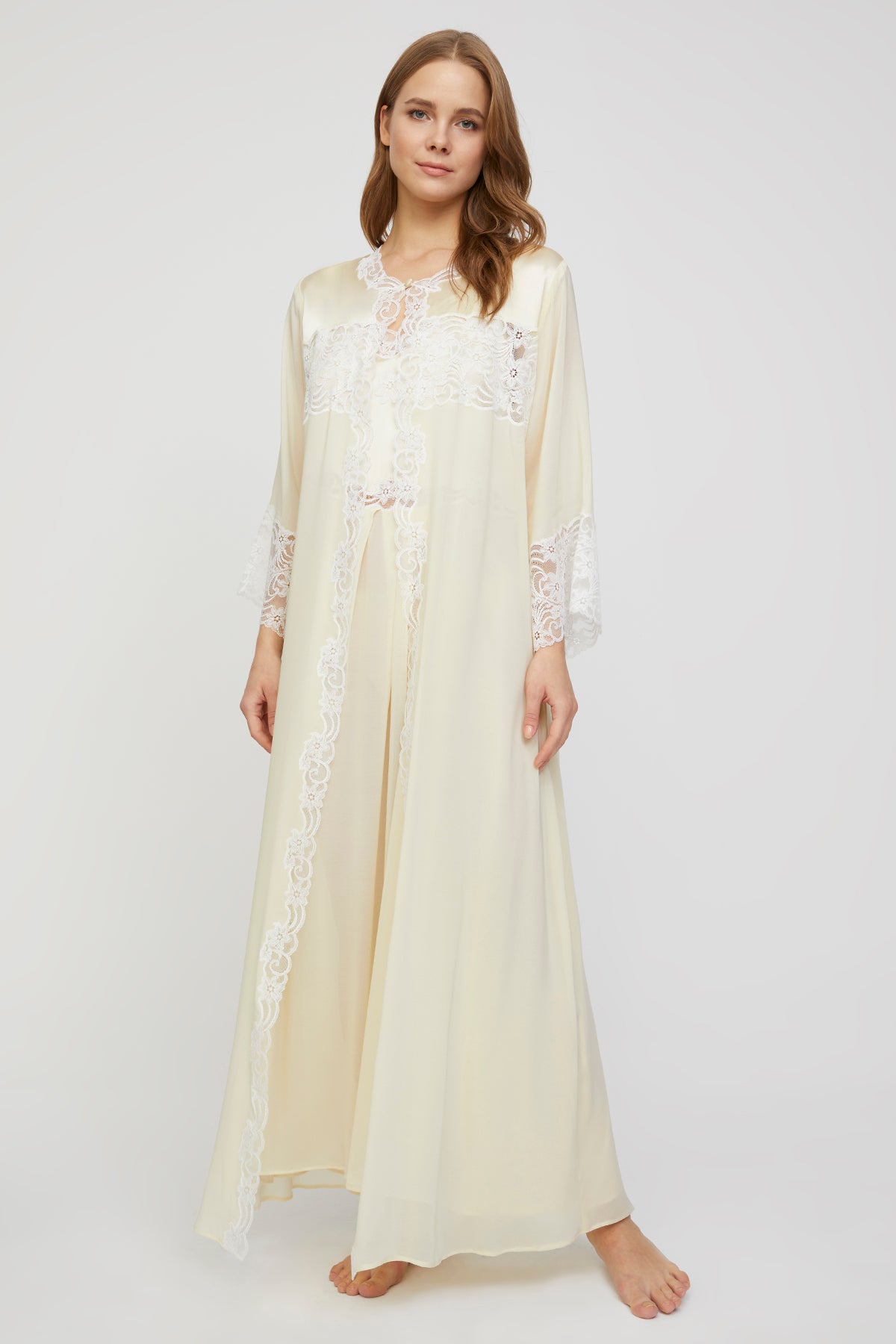 Belinda Soft Buttercream Silk Nightgown & Robe