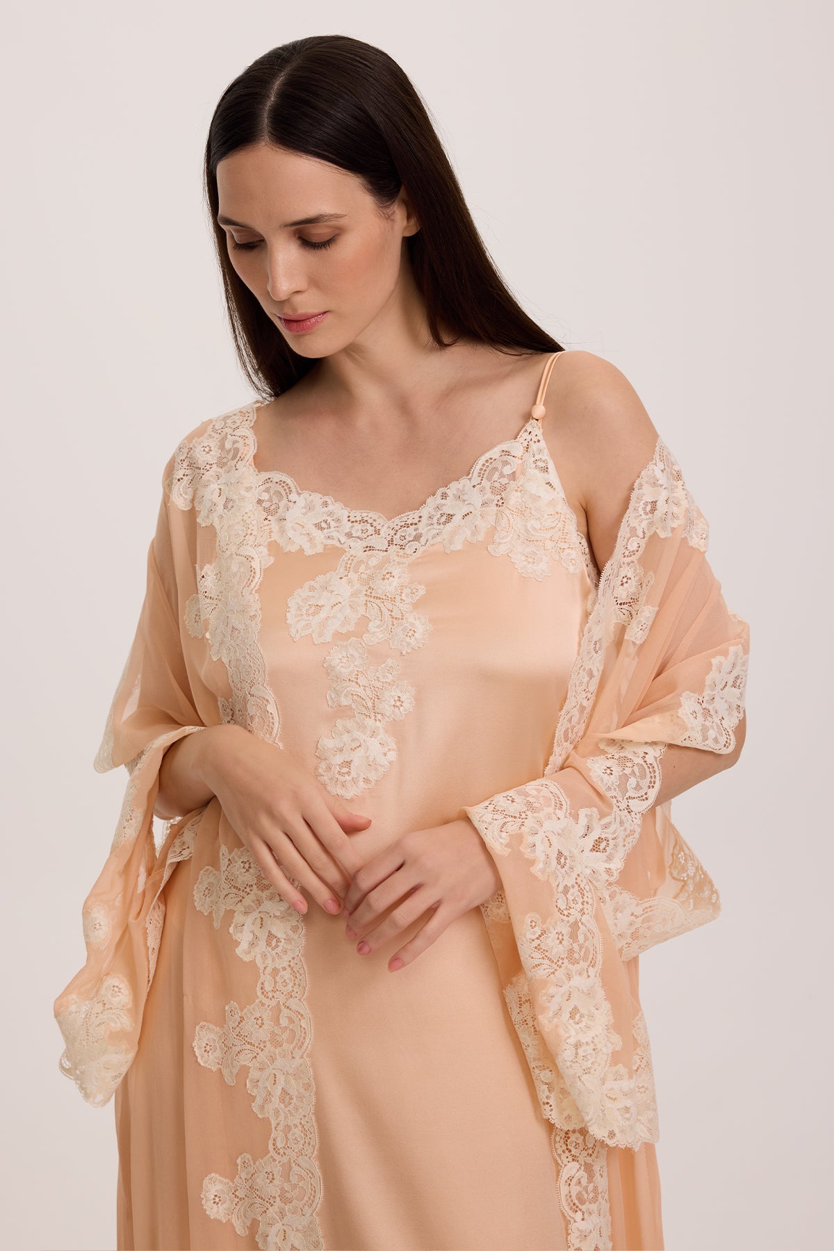 Jade Apricot Silk Nightgown with Silk Georgette Robe