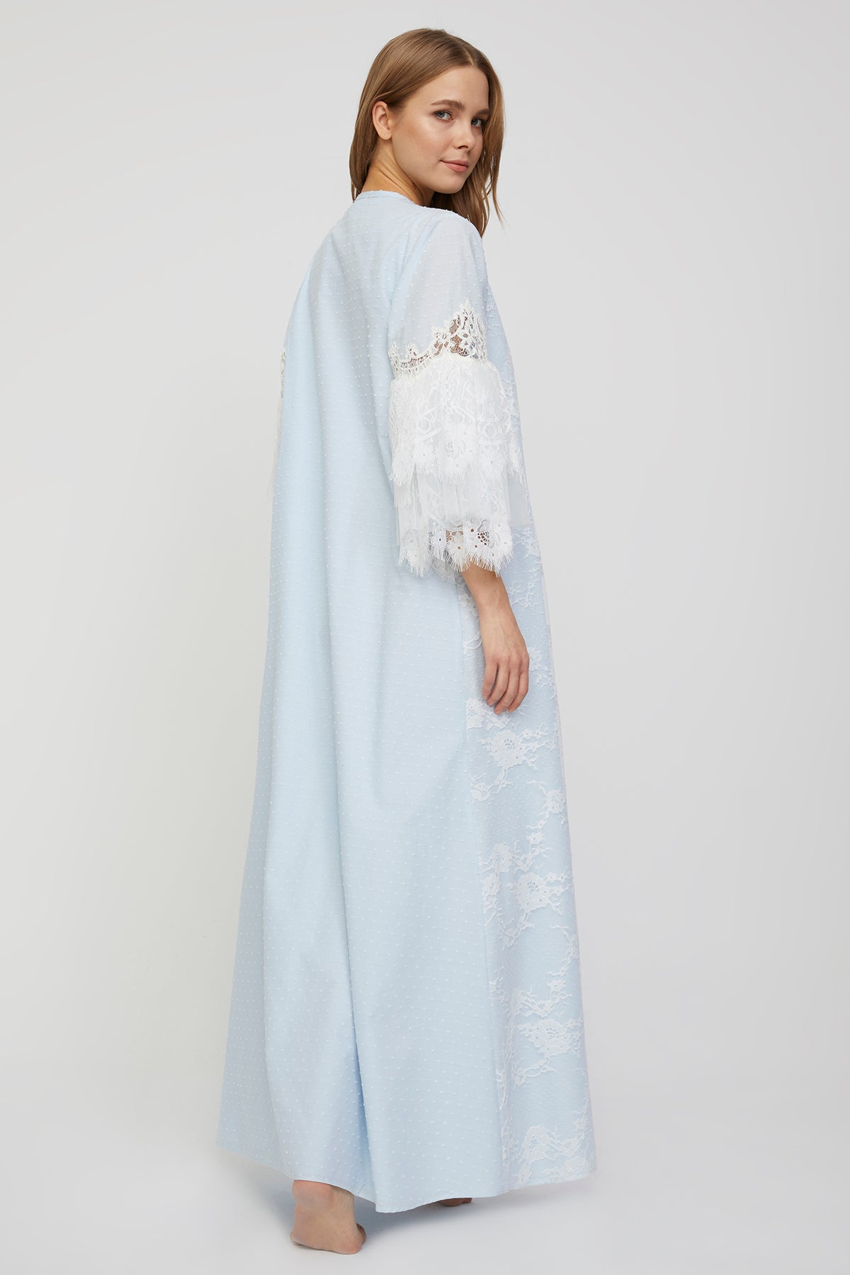 Estee Soft Blue Dotted Nightgown and Robe