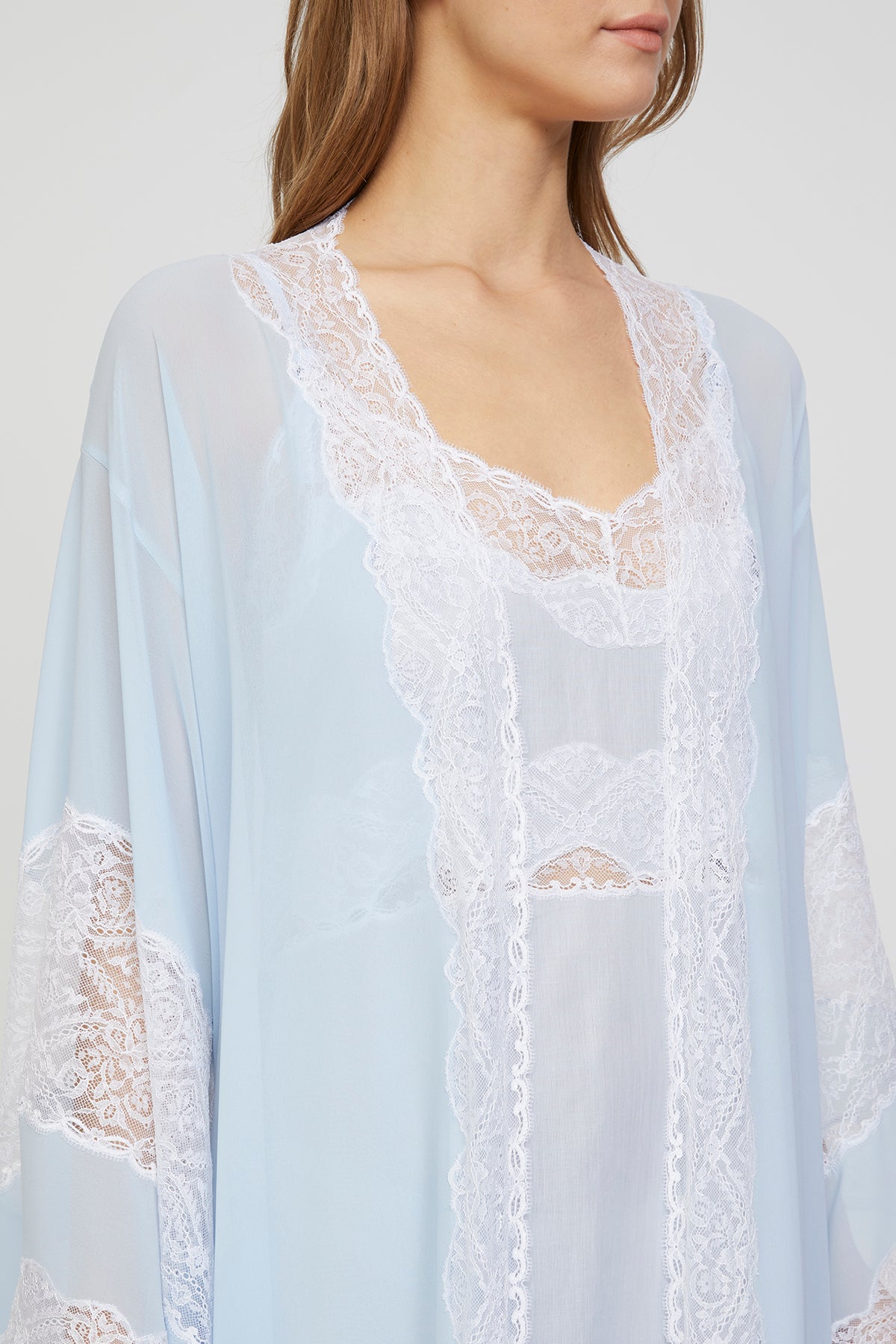 Viviane Powder Blue Cotton-Voile Nightgown and Chiffon Kimono Robe