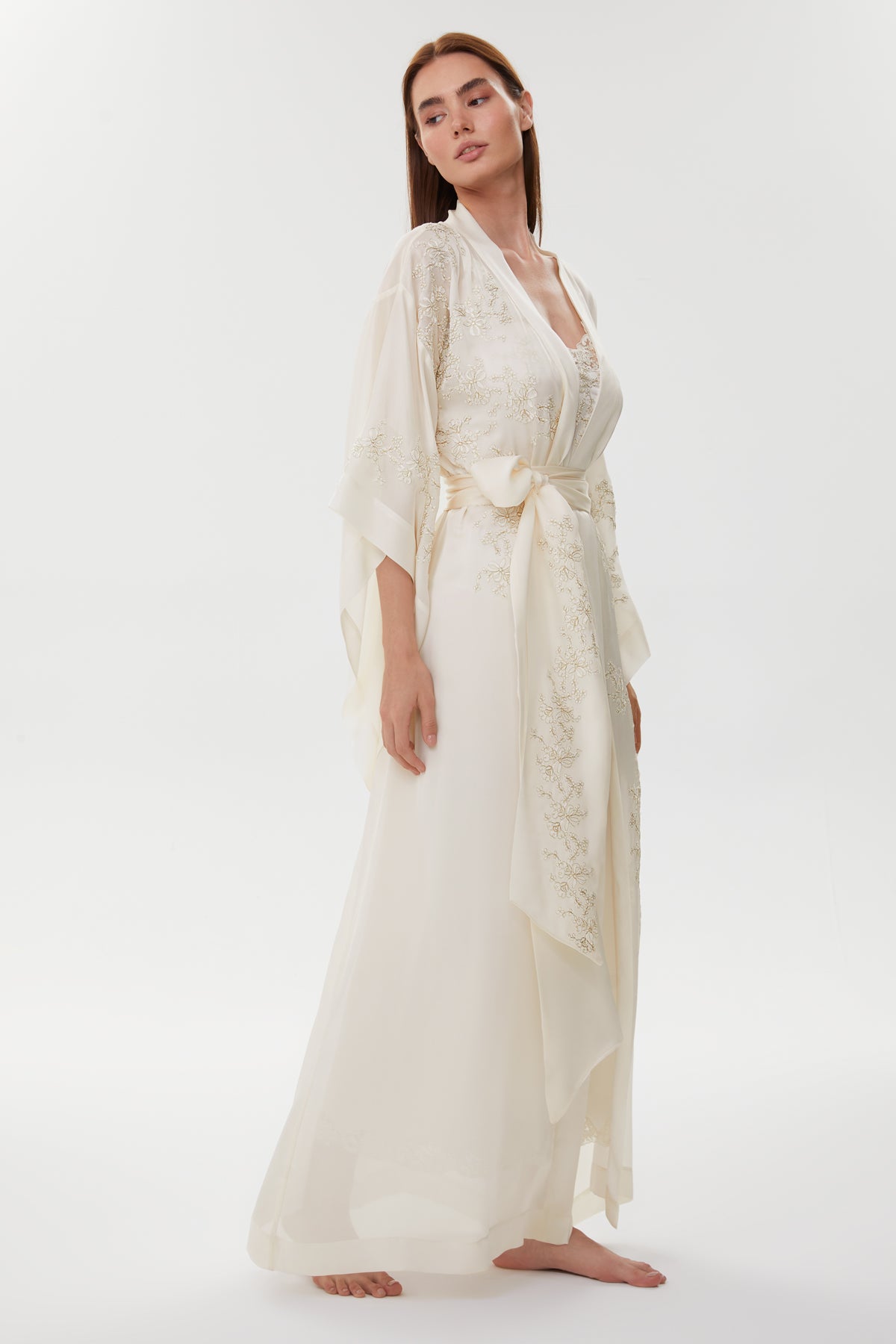 Patricia Soft Ivory Pure Silk Nightgown with Italian Silk Organza Robe