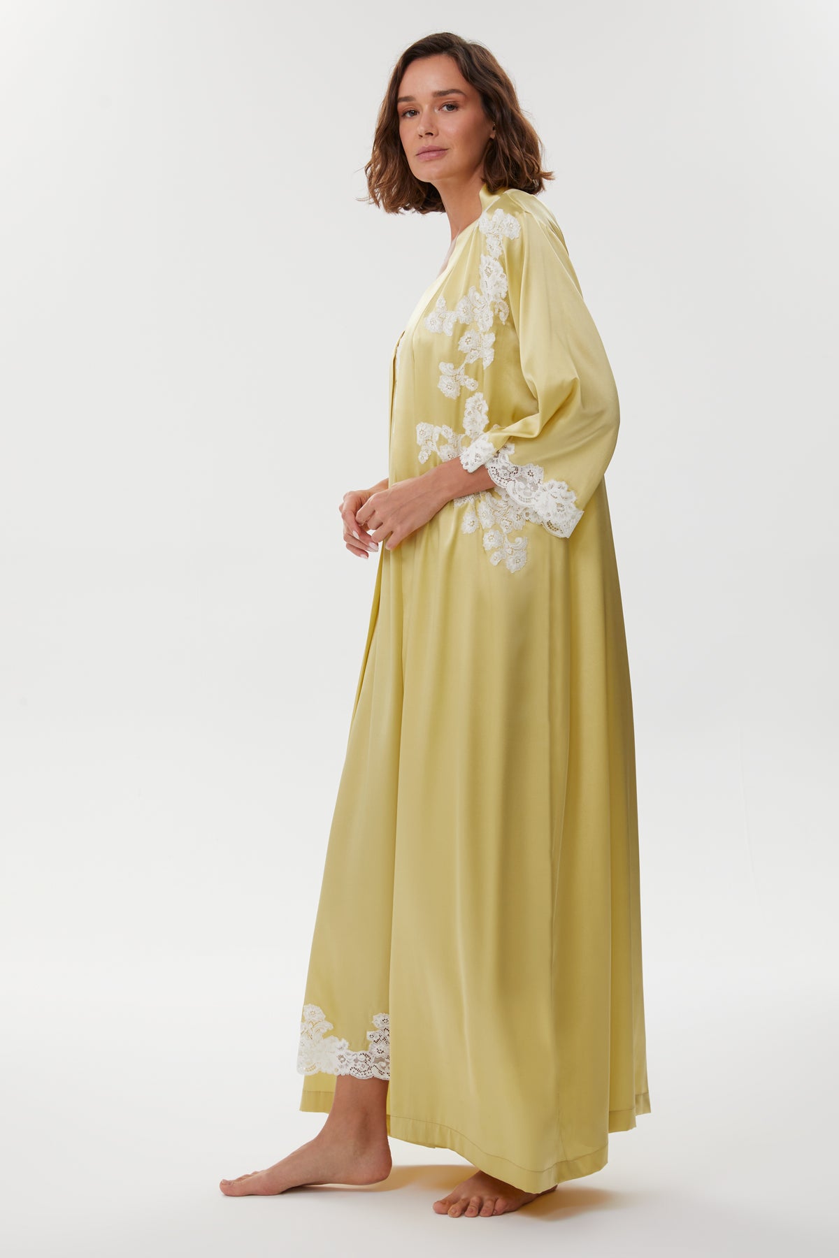 Anne Golden Olive Silk Nightgown & Robe