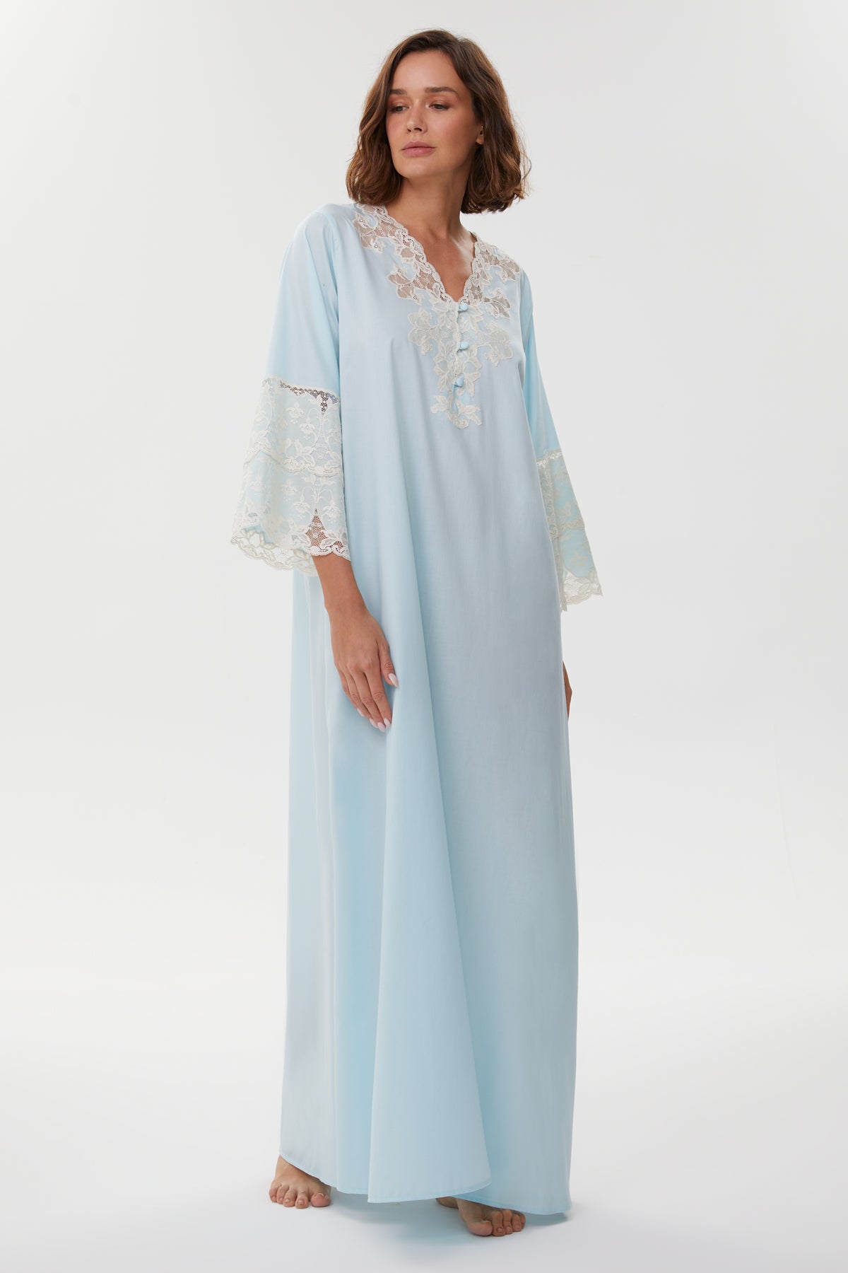 Blanche Powder Blue Cotton Satin Nightgown
