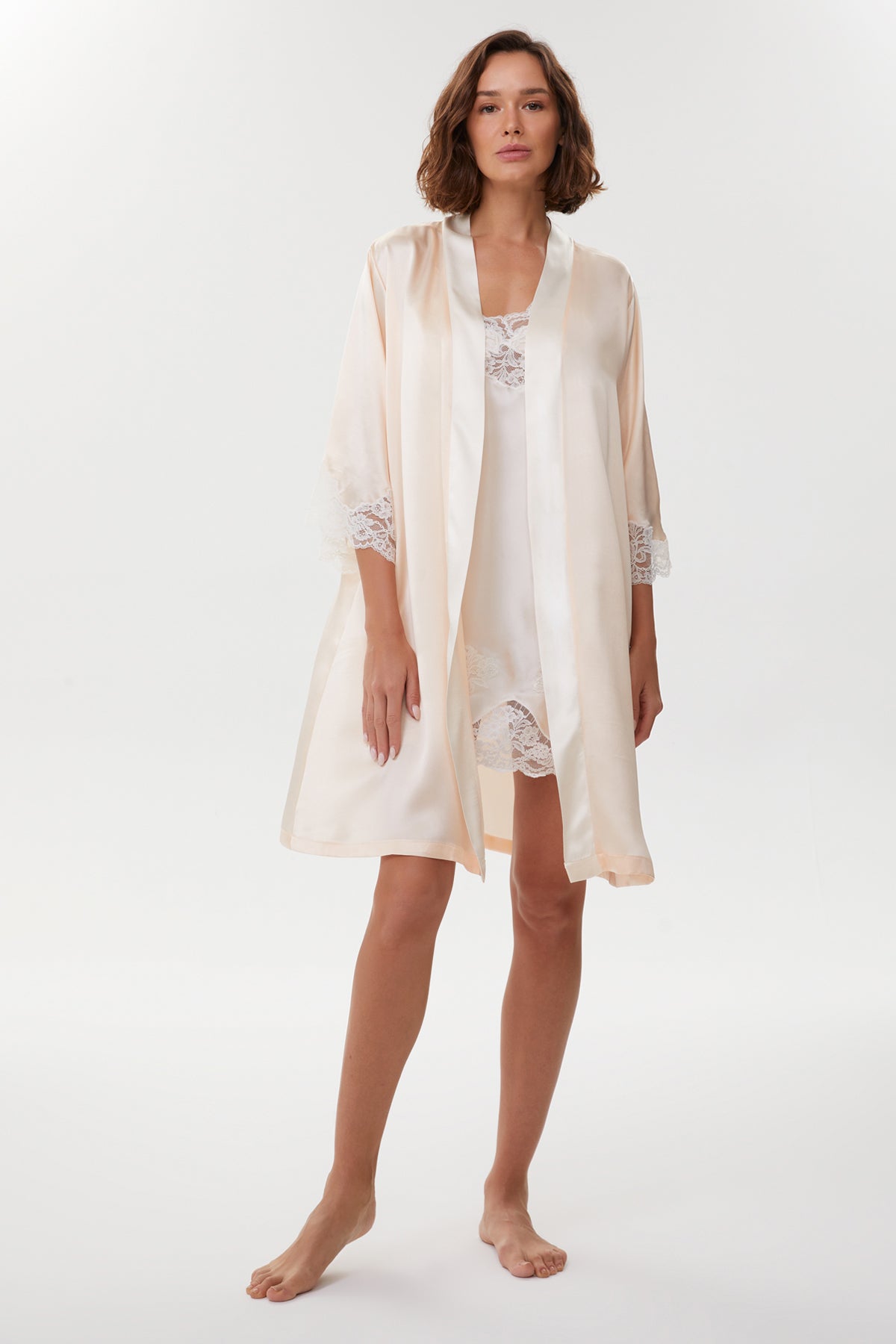 Cateline Pure Silk Two Tone Bridal Nightgown & Robe