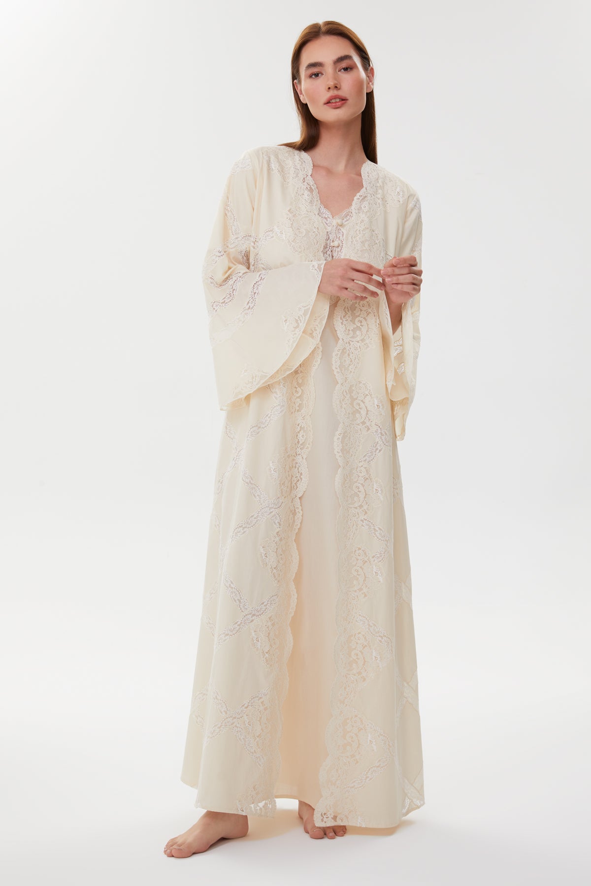 Ambra Beige Cotton Nightgown & Robe