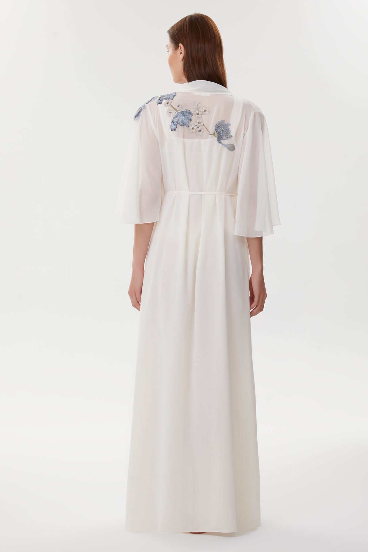 Allison Ecru-Blue Maternity Nightgown & Chiffon Robe