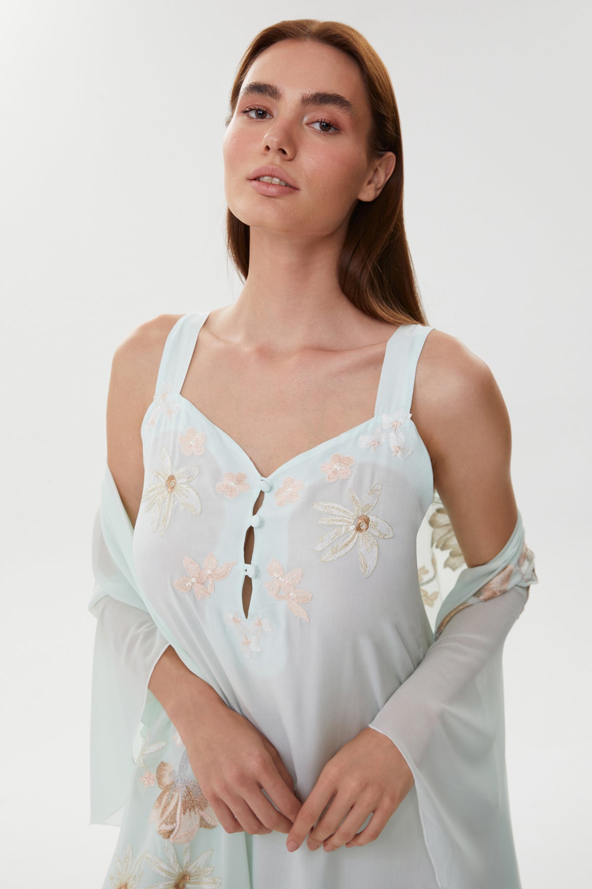 Allison Mint Cotton Voile Nightgown & Chiffon Robe