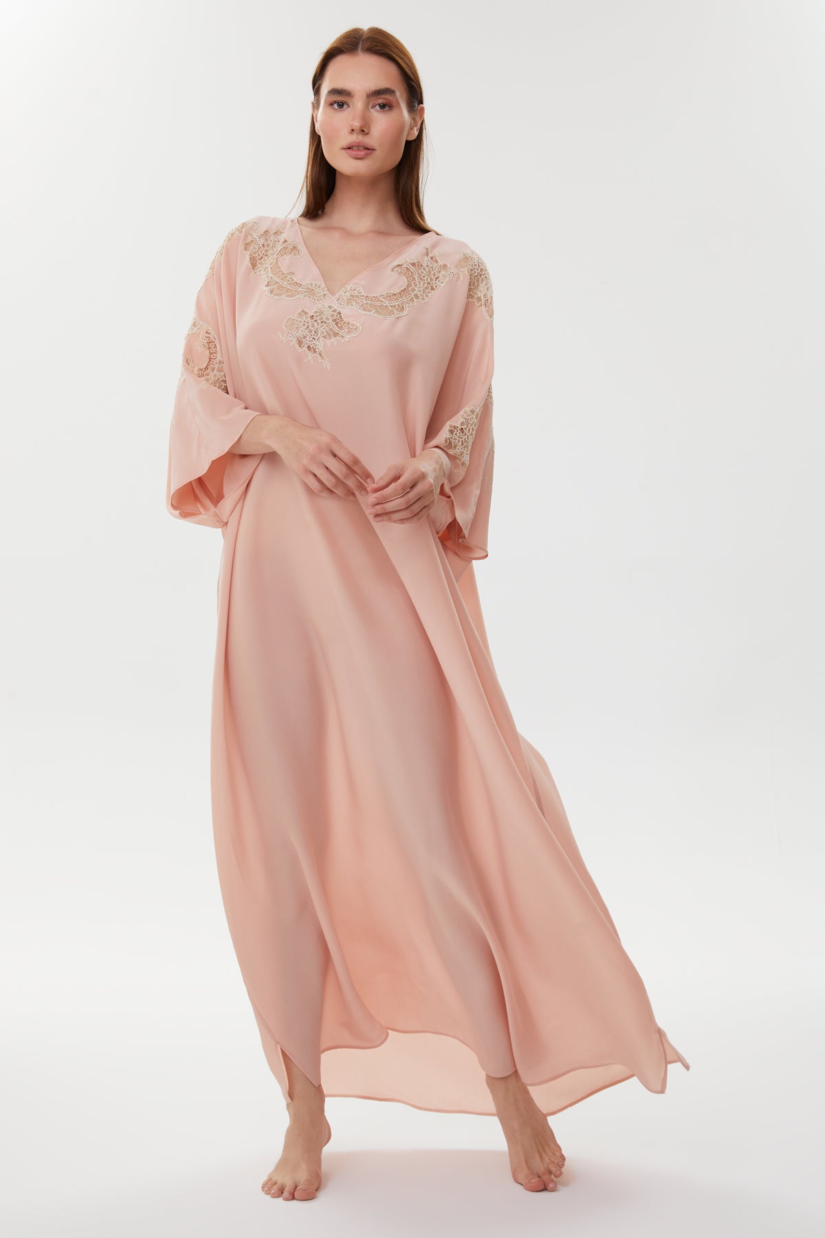 Anais Dusty Blush Silk Kaftan Nightgown