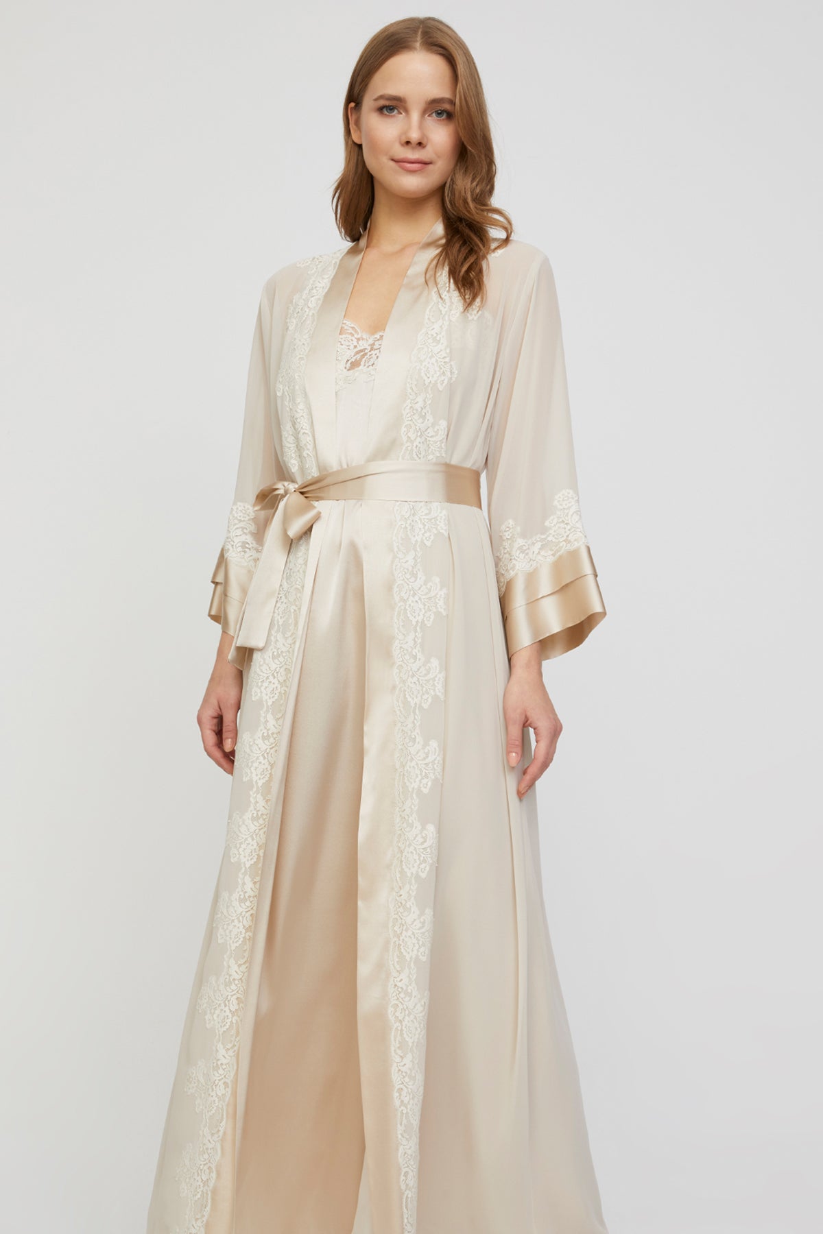 Regina Champagne Beige Pure Silk Nightgown Set