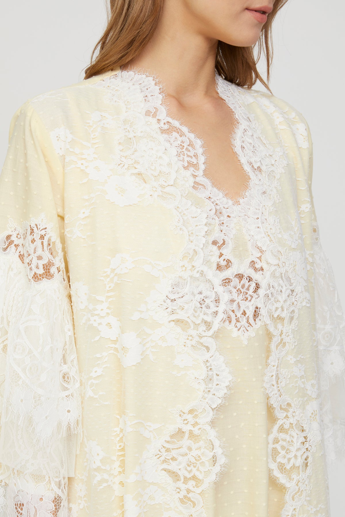 Estee Soft Yellow Dotted Nightgown and Robe