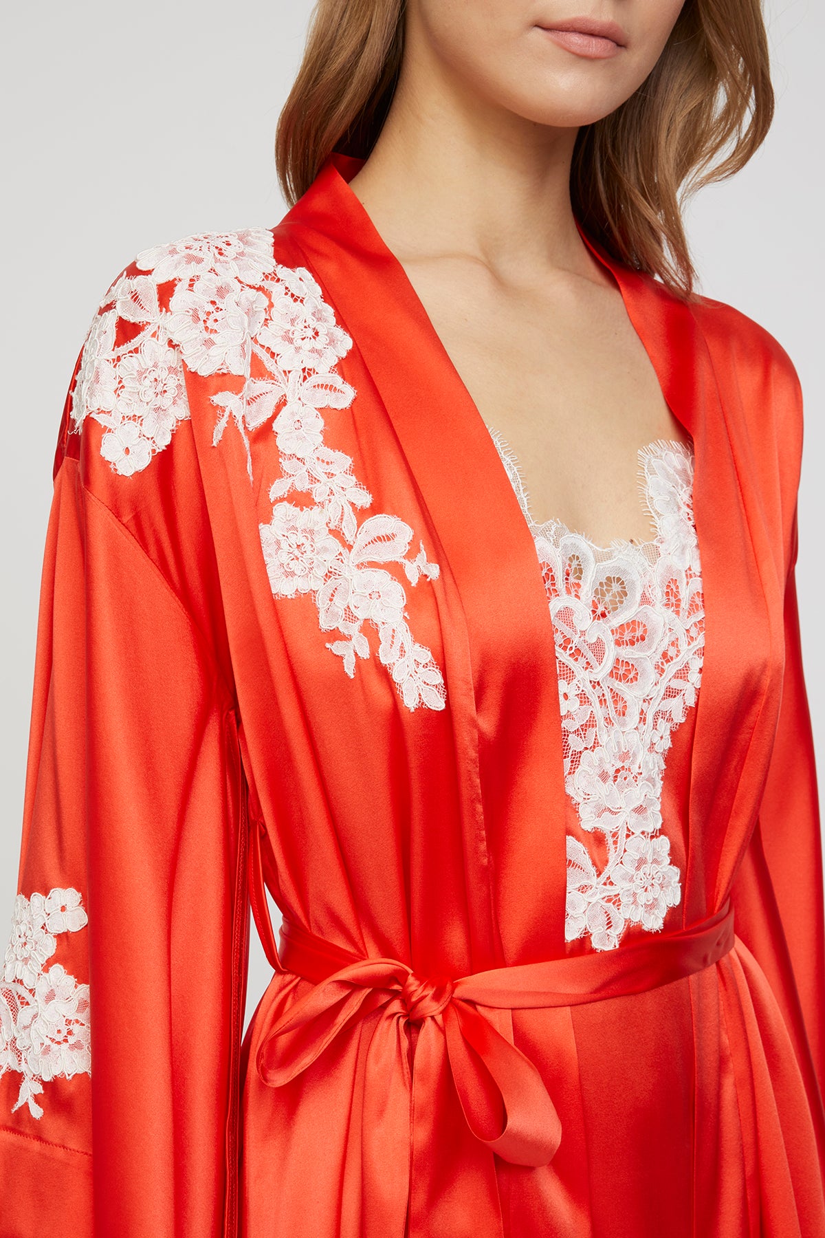 Amore Sunset Coral Silk Nightie with Kimono
