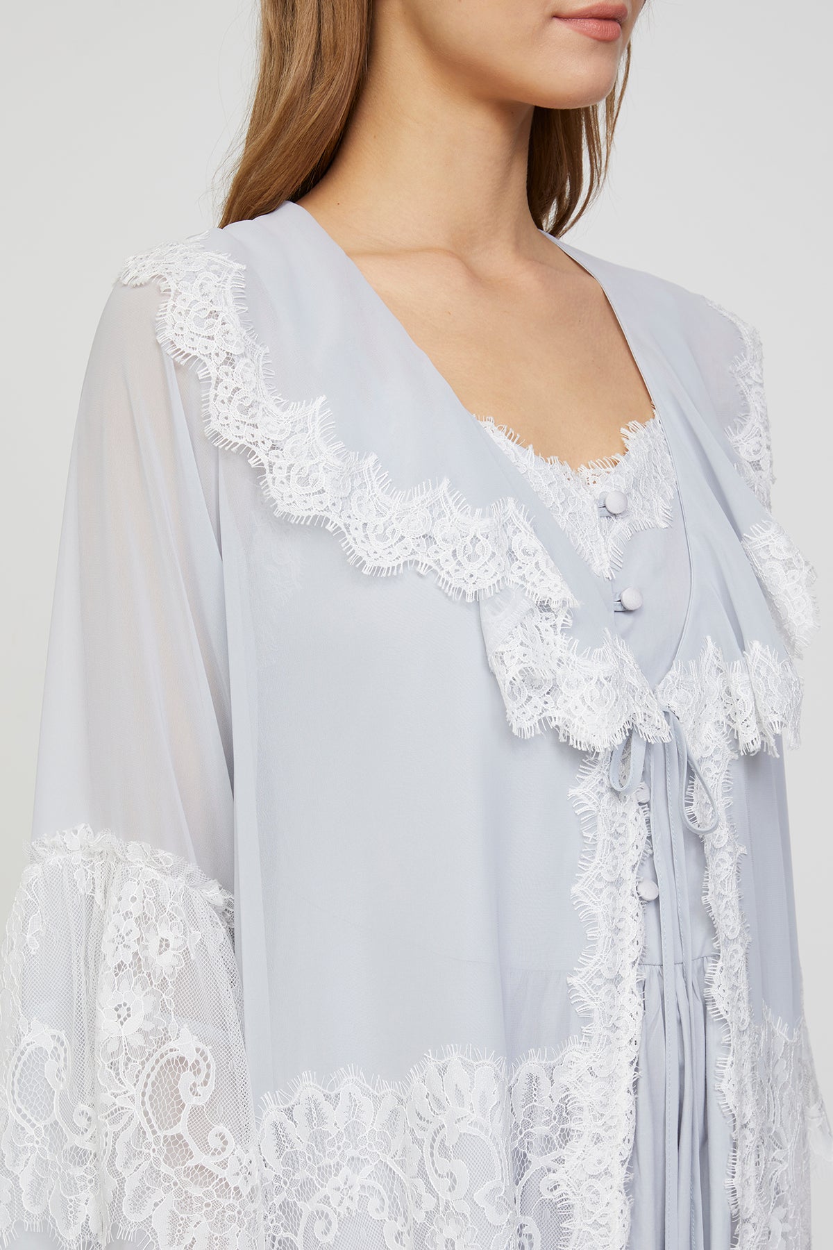 Carmen Ice Gray Cotton Voile Nightgown with Chiffon Robe