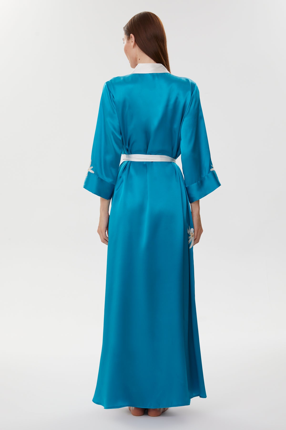 Adelia Royal Blue Pure Silk Nightgown with Long Silk Robe
