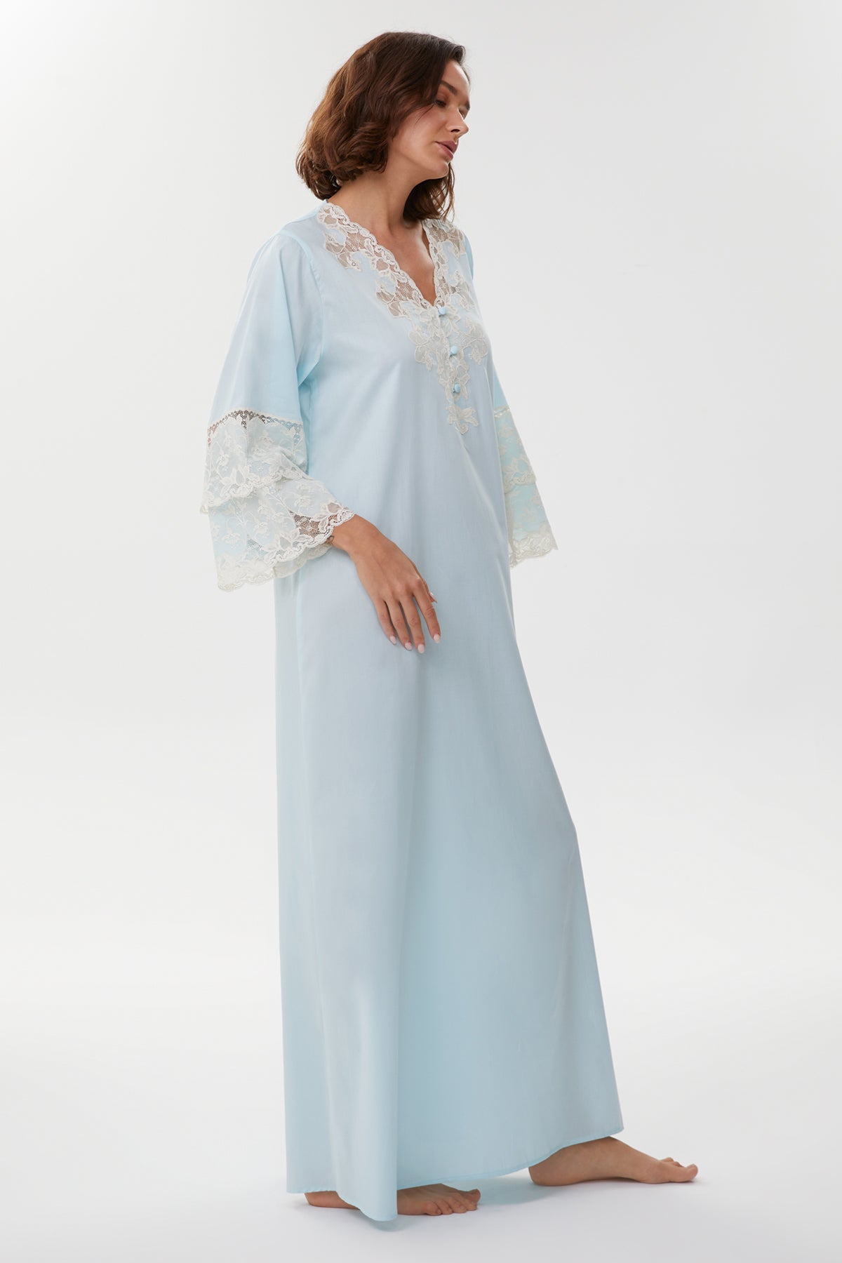 Blanche Powder Blue Cotton Satin Nightgown