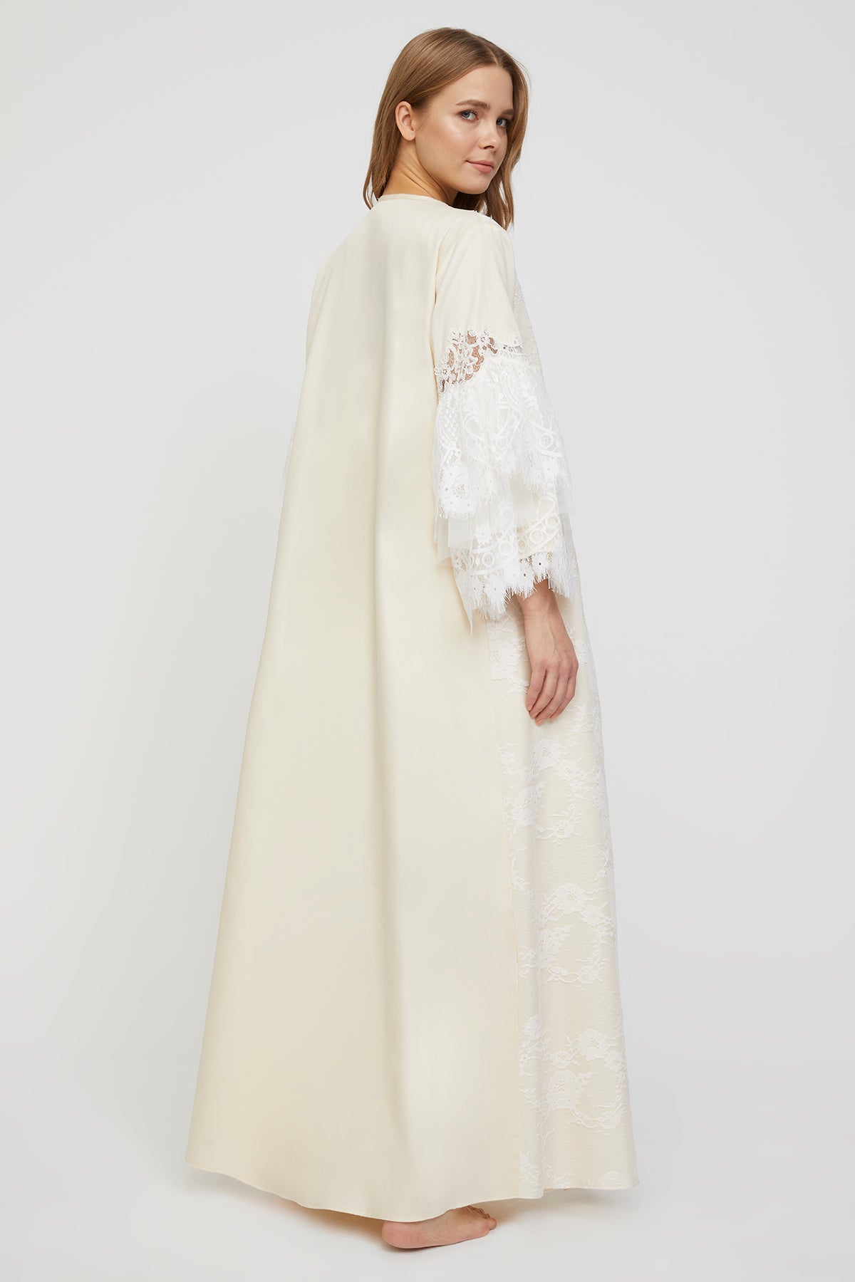 Estee Warm Ivory Cotton Satin Nightgown & Robe