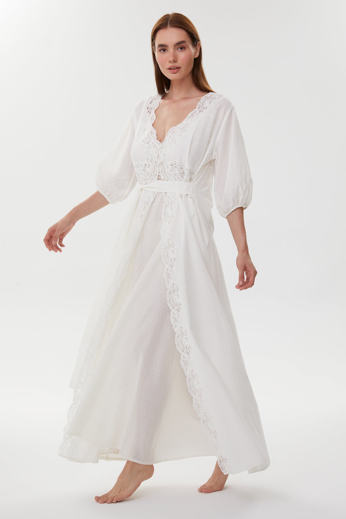 Daisi Dotted Cotton Voile Nightgown & Robe