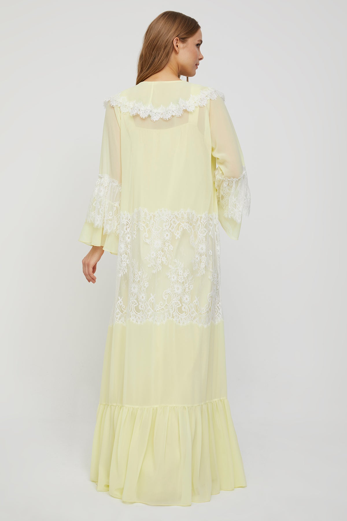 Carmen Soft Lemon Cotton Satin Nightgown with Chiffon Robe