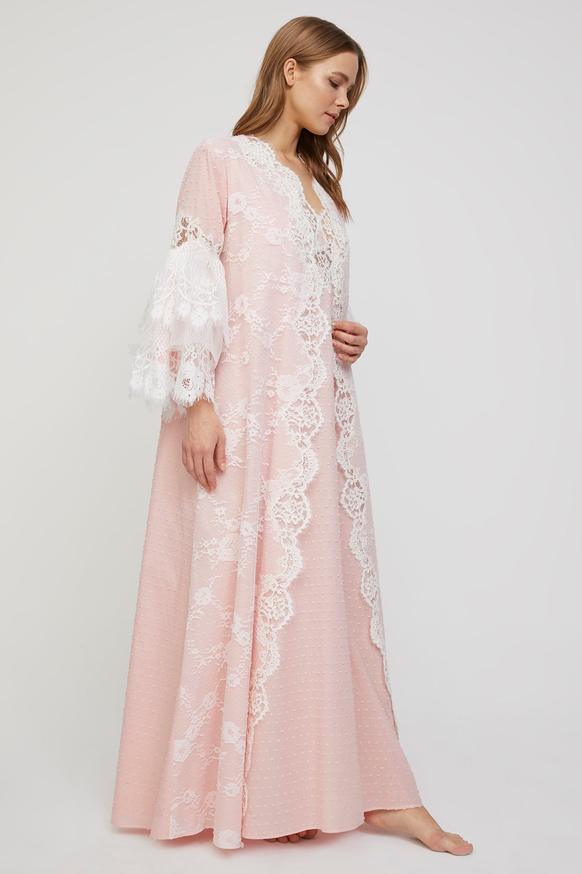 Estee Soft Pink Dotted Nightgown and Robe
