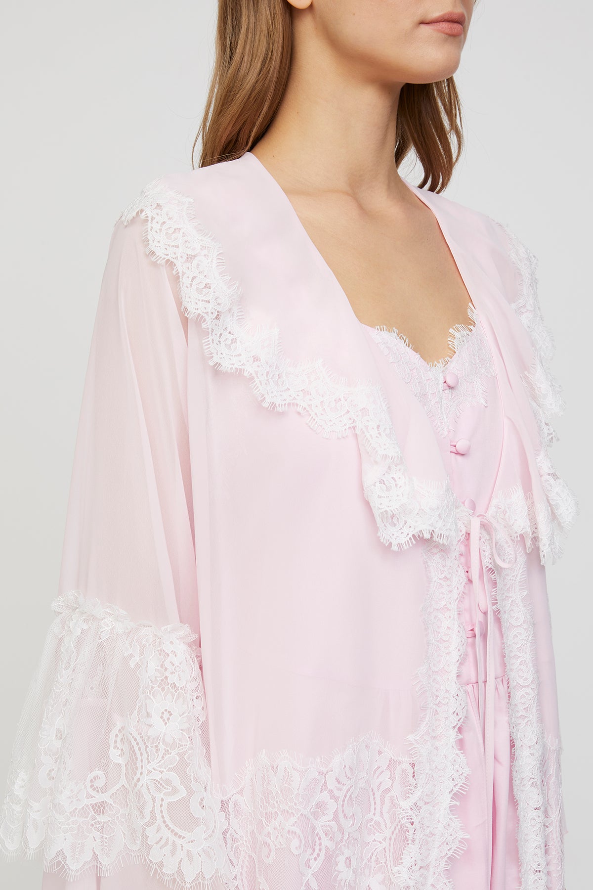 Carmen Powder Pink Cotton Satin Nightgown with Chiffon Robe
