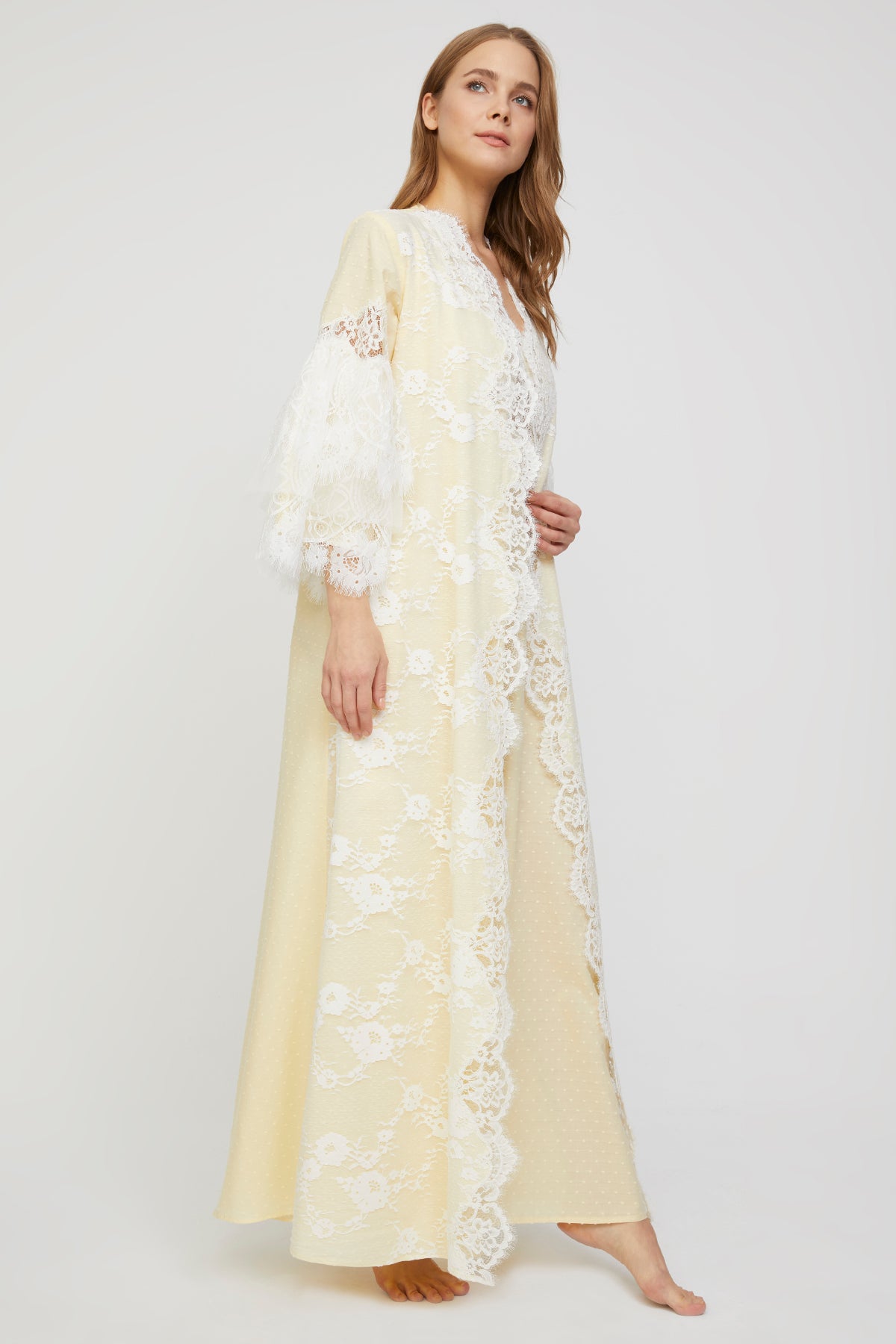 Estee Soft Yellow Dotted Nightgown and Robe
