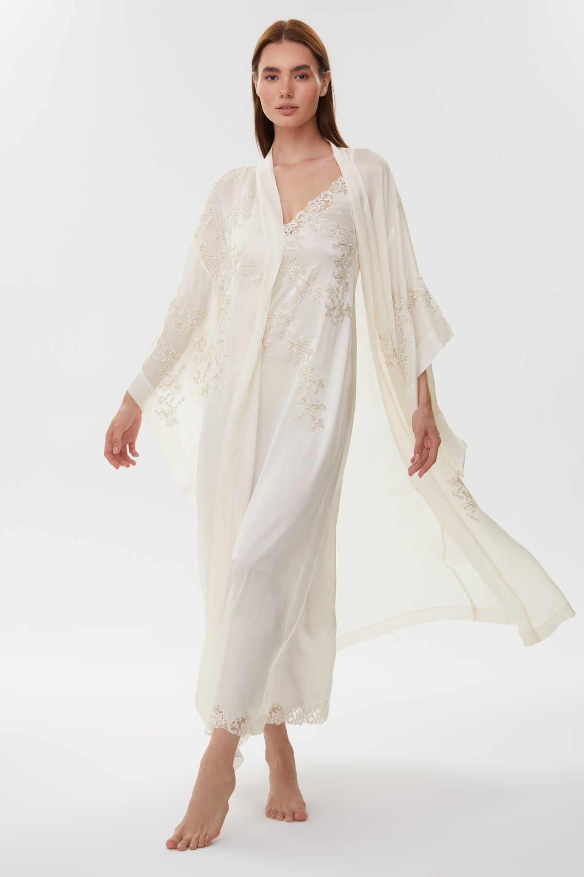 Patricia Soft Ivory Pure Silk Nightgown with Italian Silk Organza Robe
