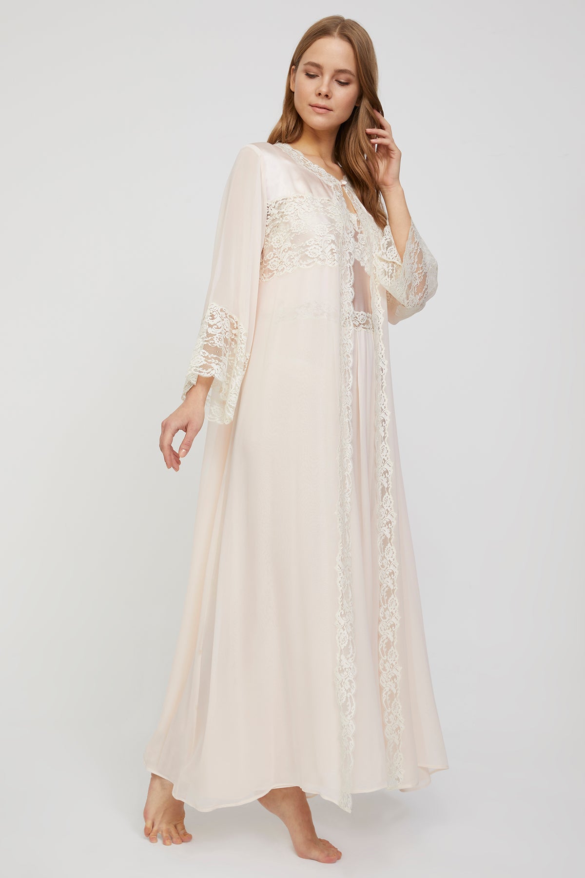 Belinda Blush Ivory Silk Georgette Nightgown & Robe