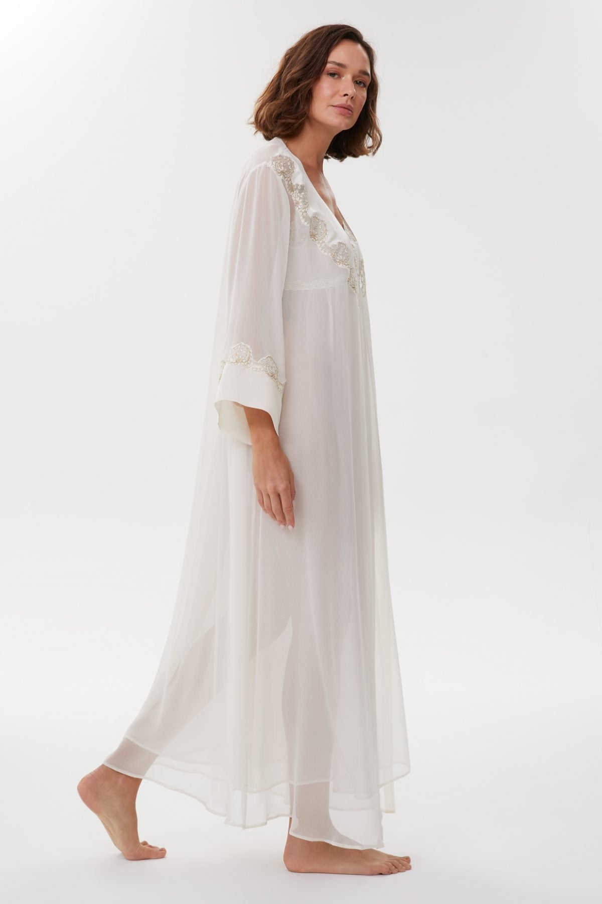 Patricia Soft Ivory Silk Georgette Nightgown & Robe