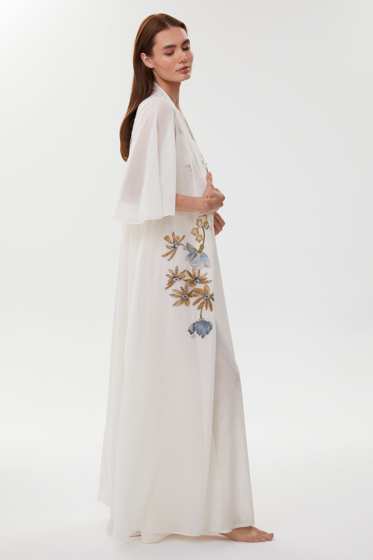 Allison Ecru-Blue Maternity Nightgown & Chiffon Robe