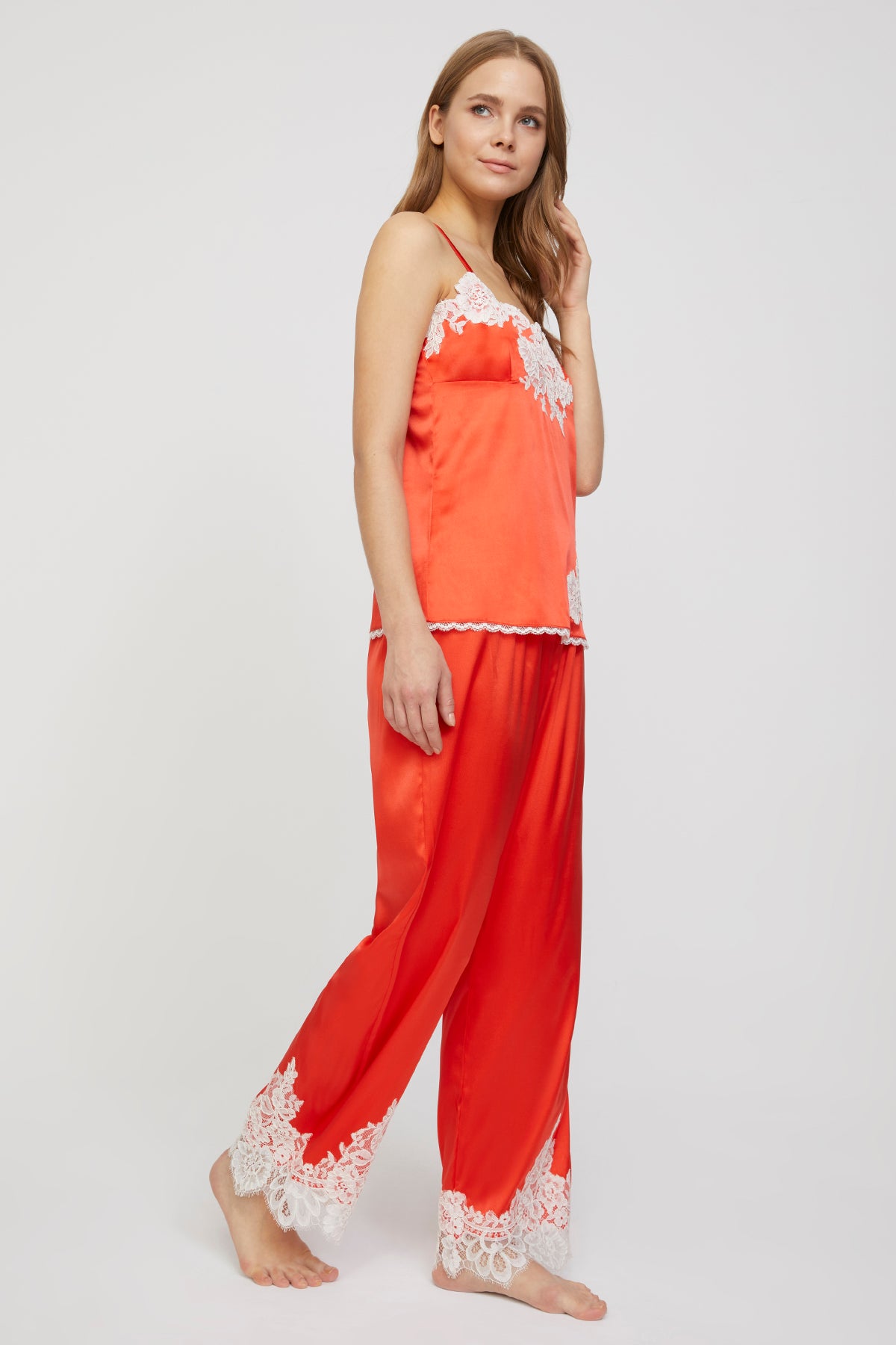Amore Sunset Coral Pure Silk Pajama Set
