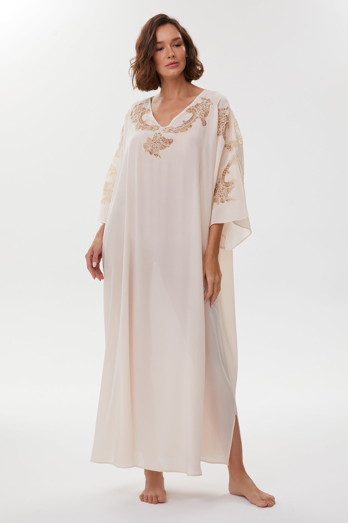 Anais Blush Pearl Silk Kaftan Nightgown