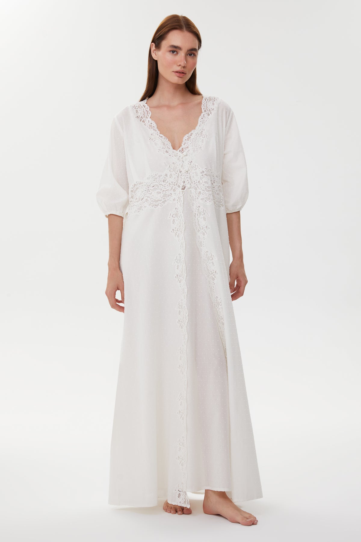 Daisi Dotted Cotton Voile Nightgown & Robe