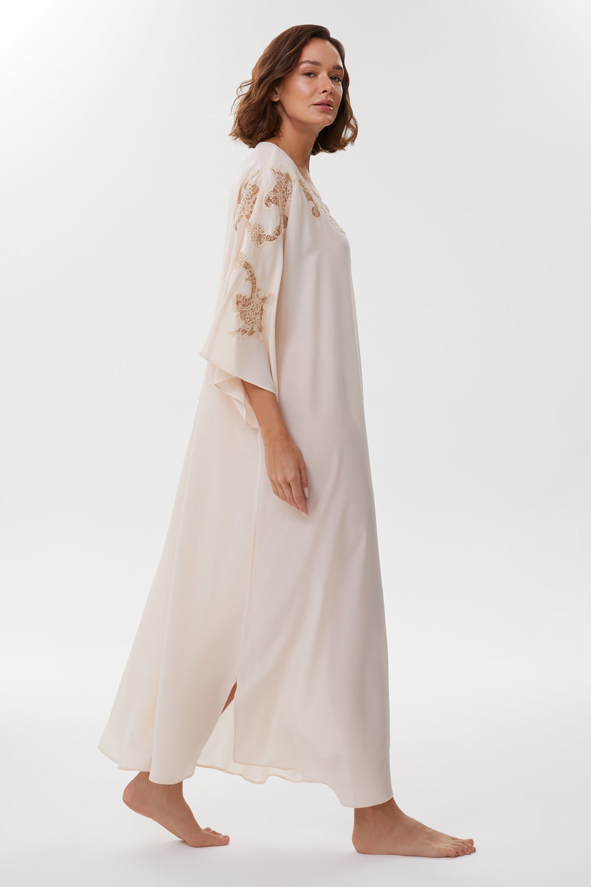 Anais Blush Pearl Silk Kaftan Nightgown