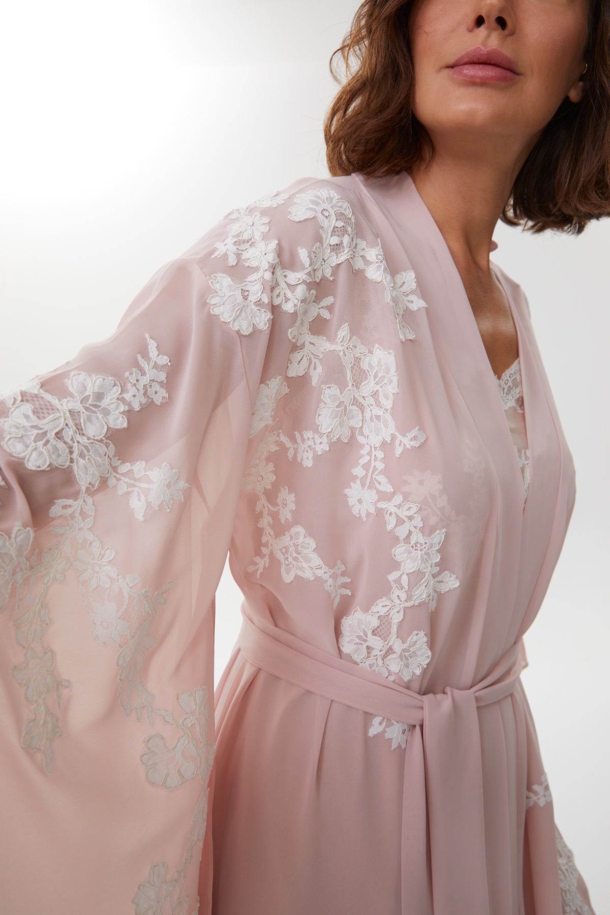 Abella Powder Pink Cotton Voile Nightgown & Chiffon Robe