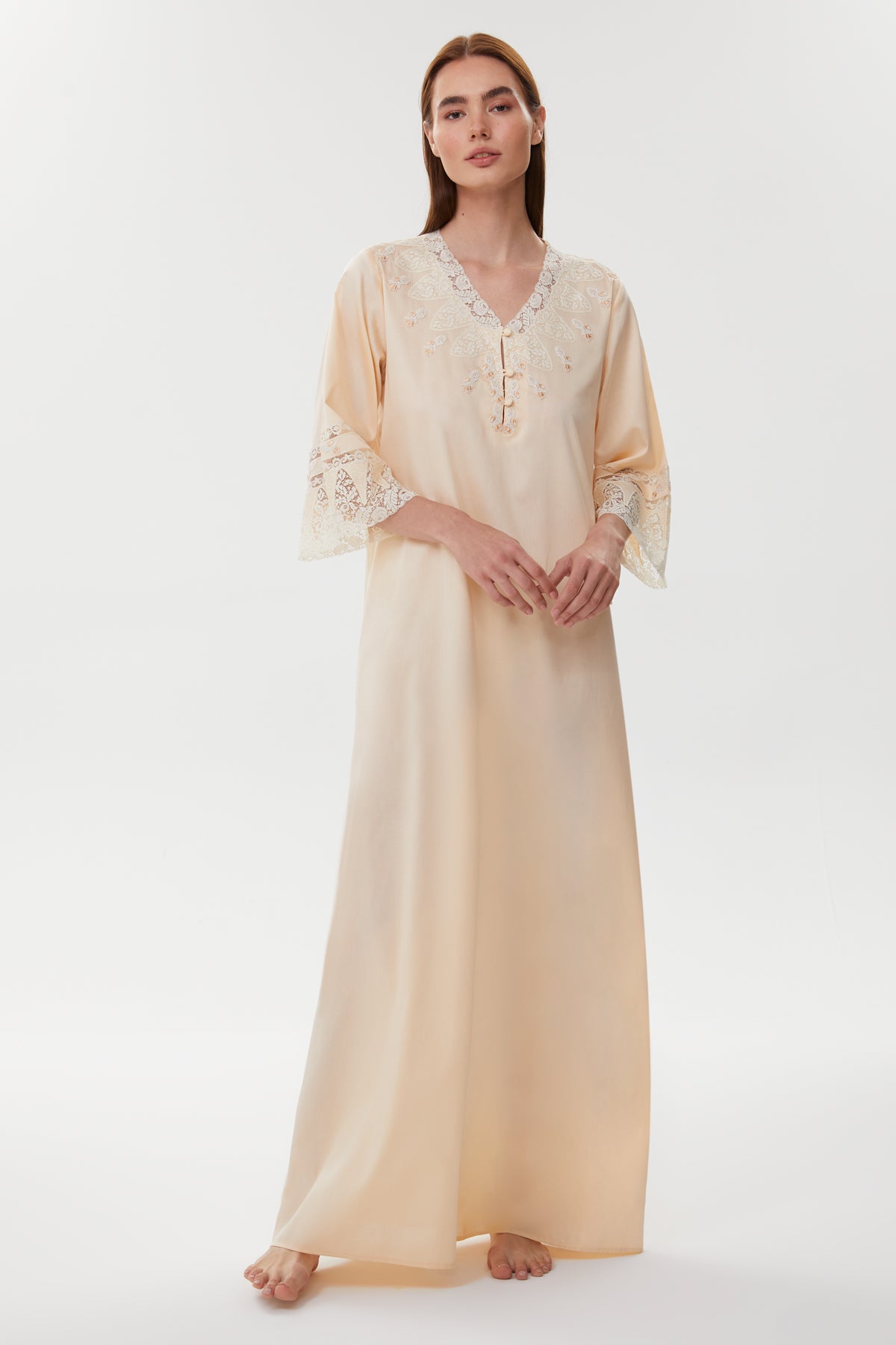 Berthe Peach Melon Cotton Satin Nightgown