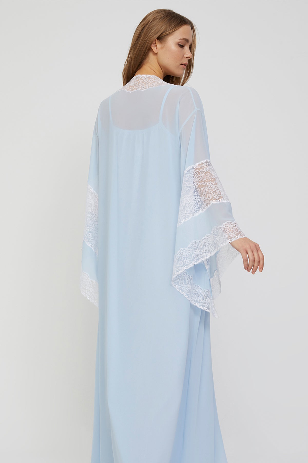Viviane Powder Blue Cotton-Voile Nightgown and Chiffon Kimono Robe