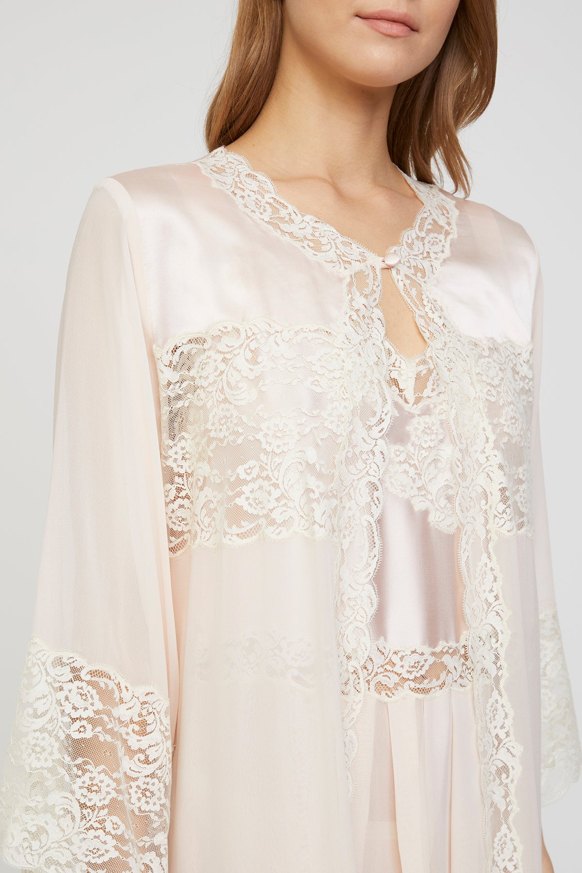 Belinda Blush Ivory Silk Georgette Nightgown & Robe