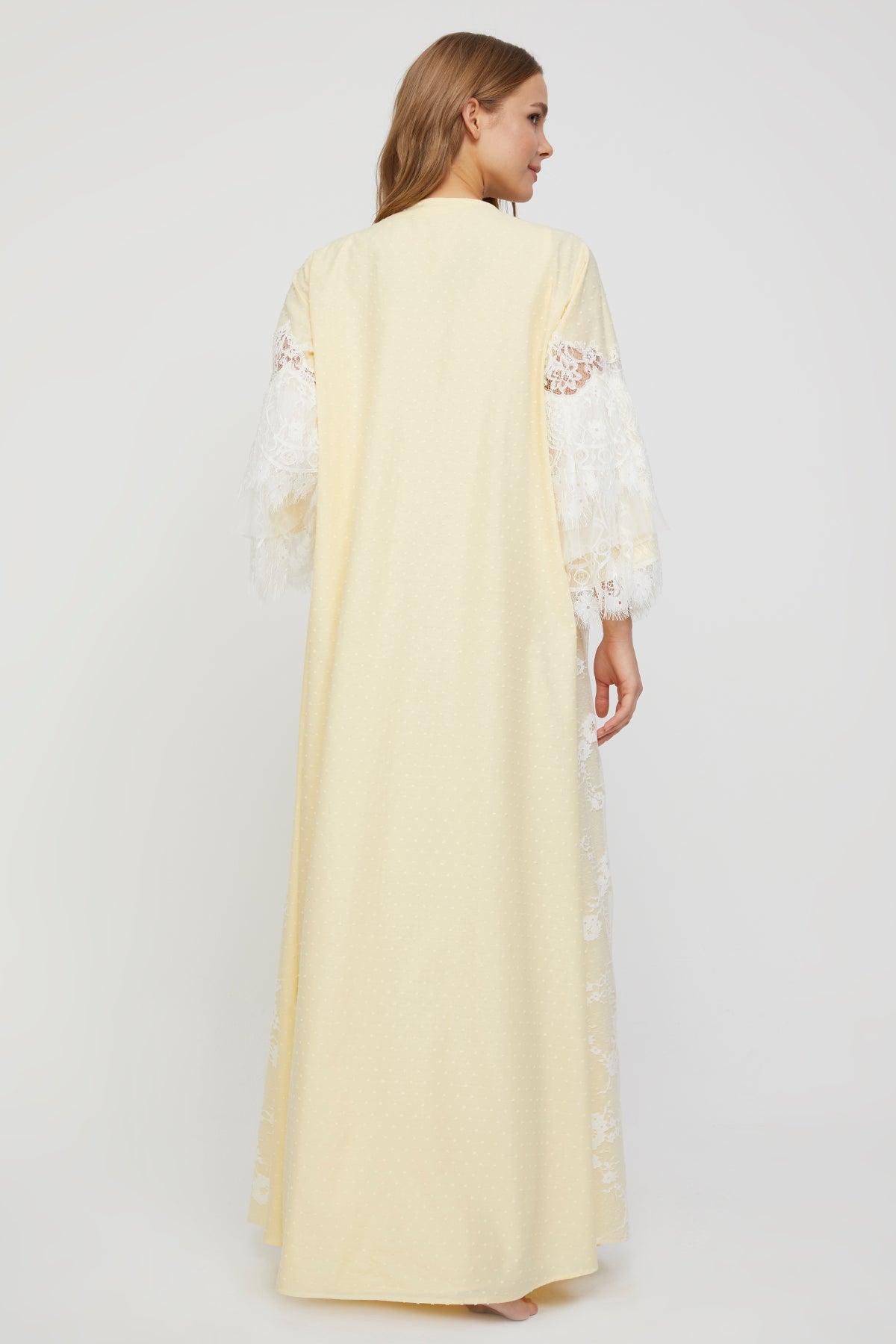 Estee Soft Yellow Dotted Nightgown and Robe