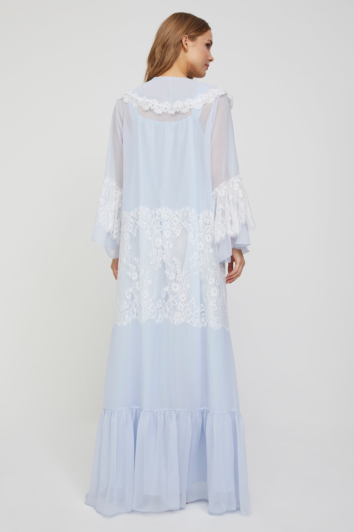 Carmen Powder Blue Cotton Voile Nightgown with Chiffon Robe