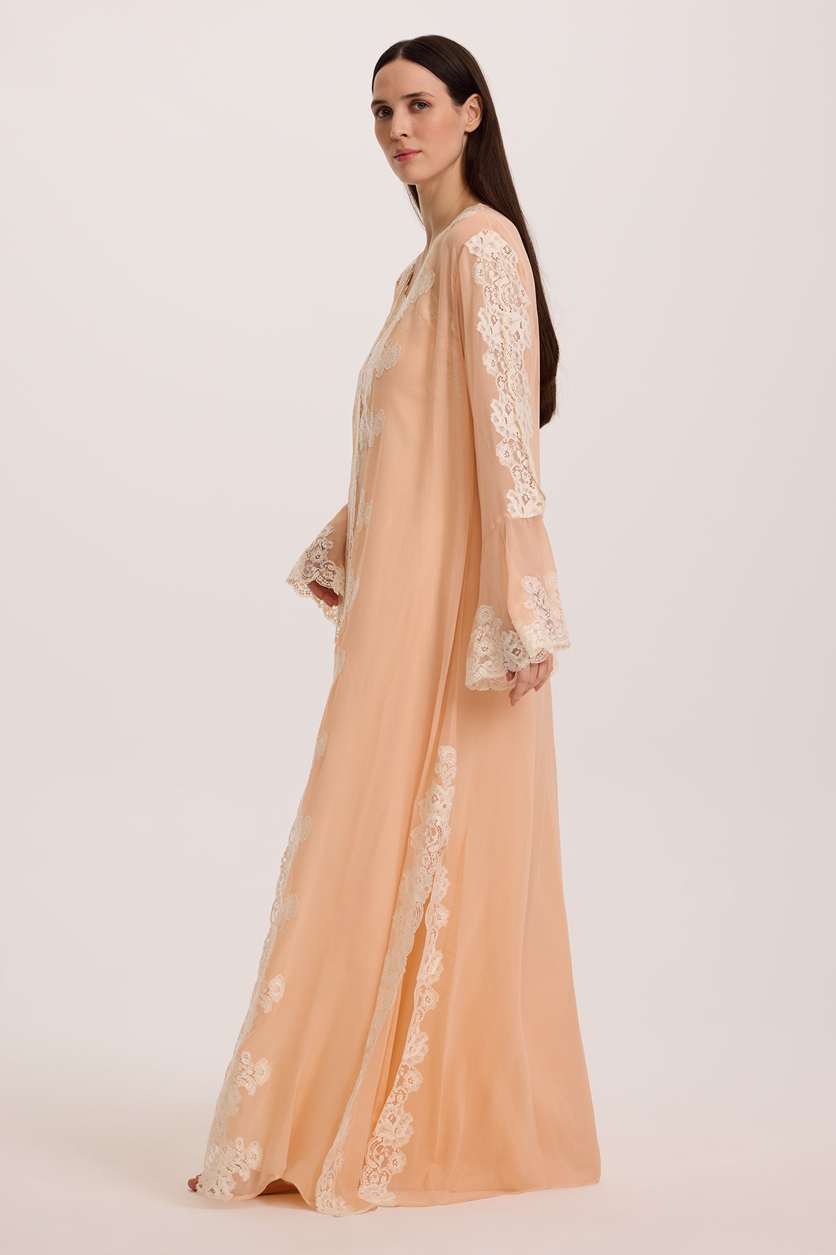 Jade Apricot Silk Nightgown with Silk Georgette Robe