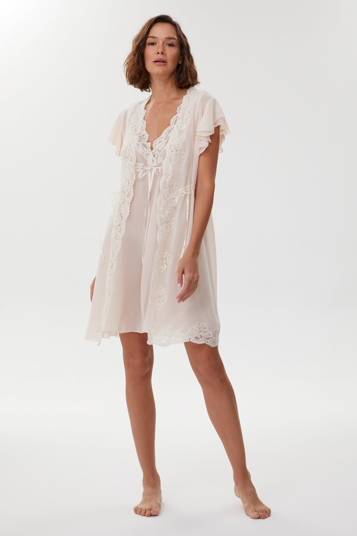Carol Blush Ivory Silk Georgette Bridal Nightgown & Robe
