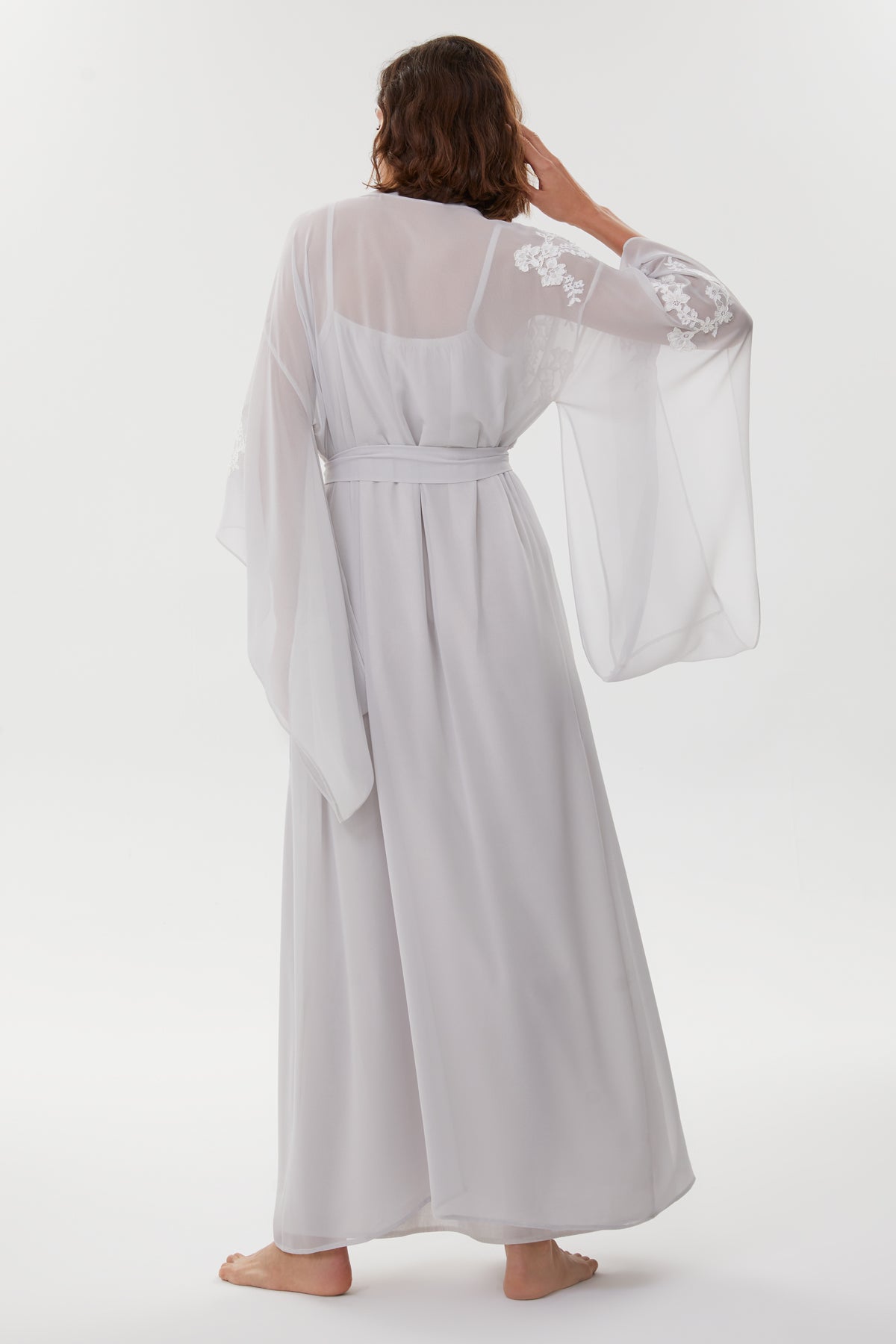 Abella Ice Gray Cotton Voile Nightgown & Chiffon Robe