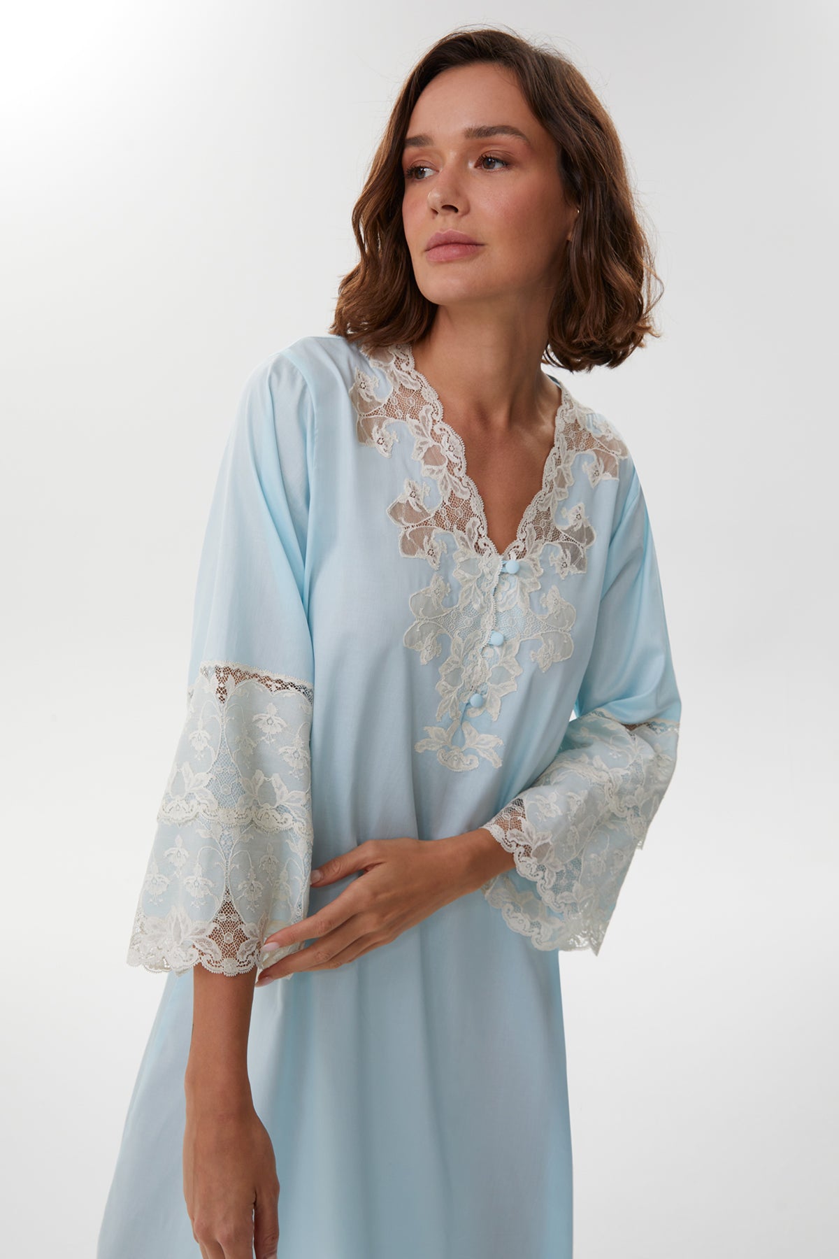 Blanche Powder Blue Cotton Satin Nightgown