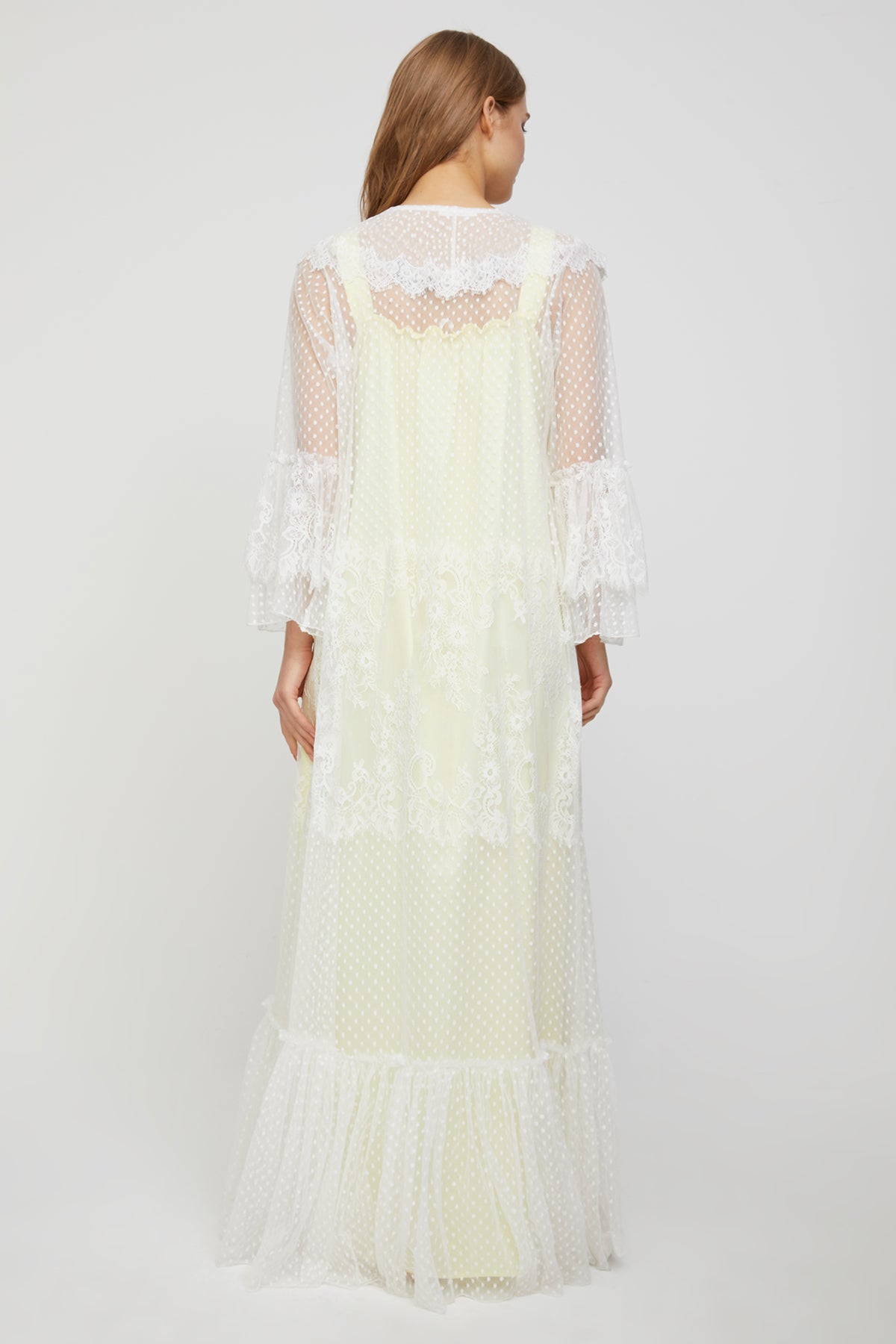 Carmen Soft Lemon Cotton Satin Nightgown with Tulle Robe