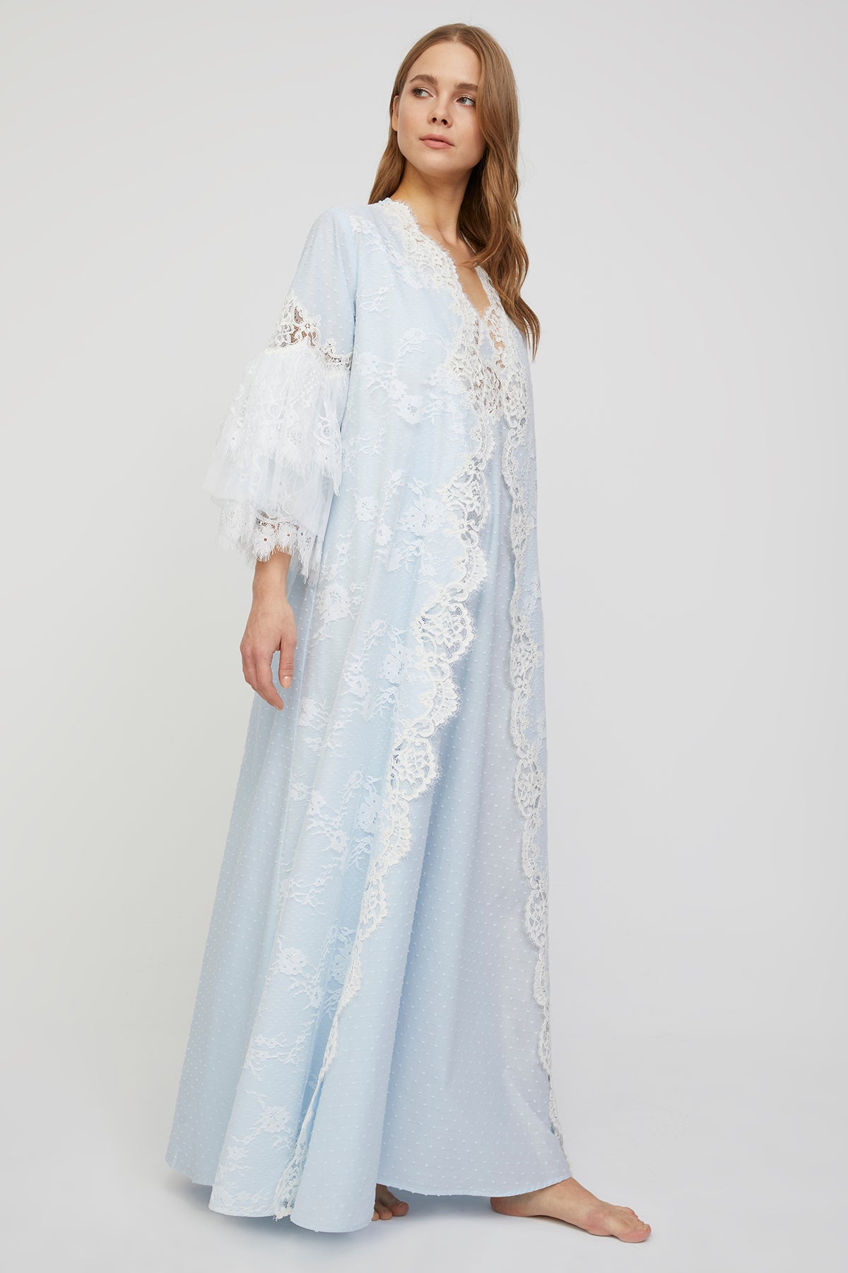 Estee Soft Blue Dotted Nightgown and Robe