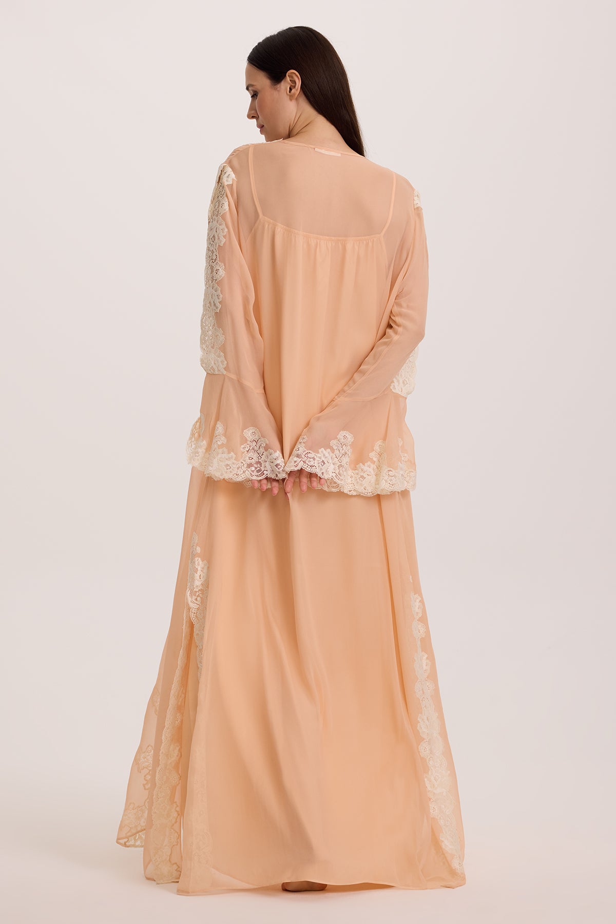 Jade Apricot Silk Nightgown with Silk Georgette Robe