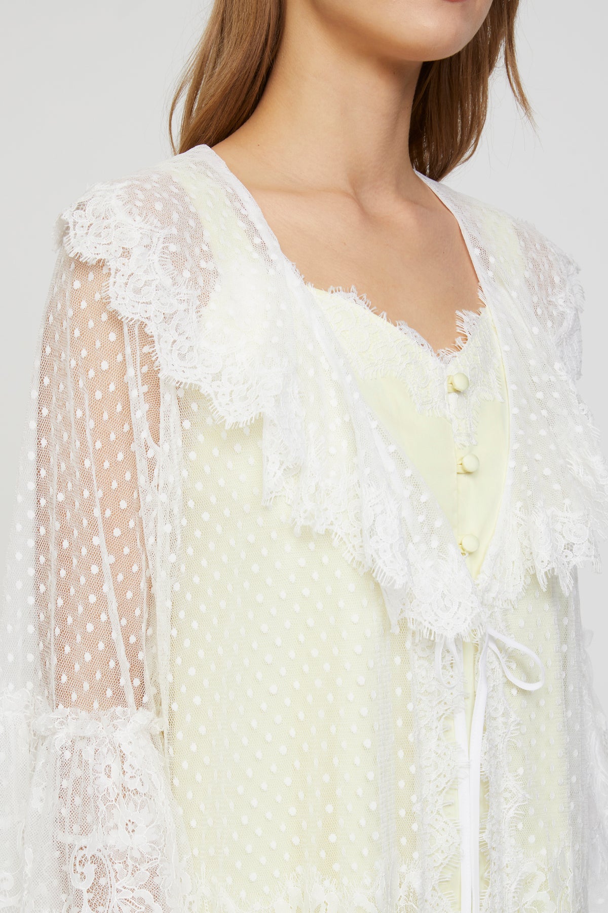Carmen Soft Lemon Cotton Satin Nightgown with Tulle Robe