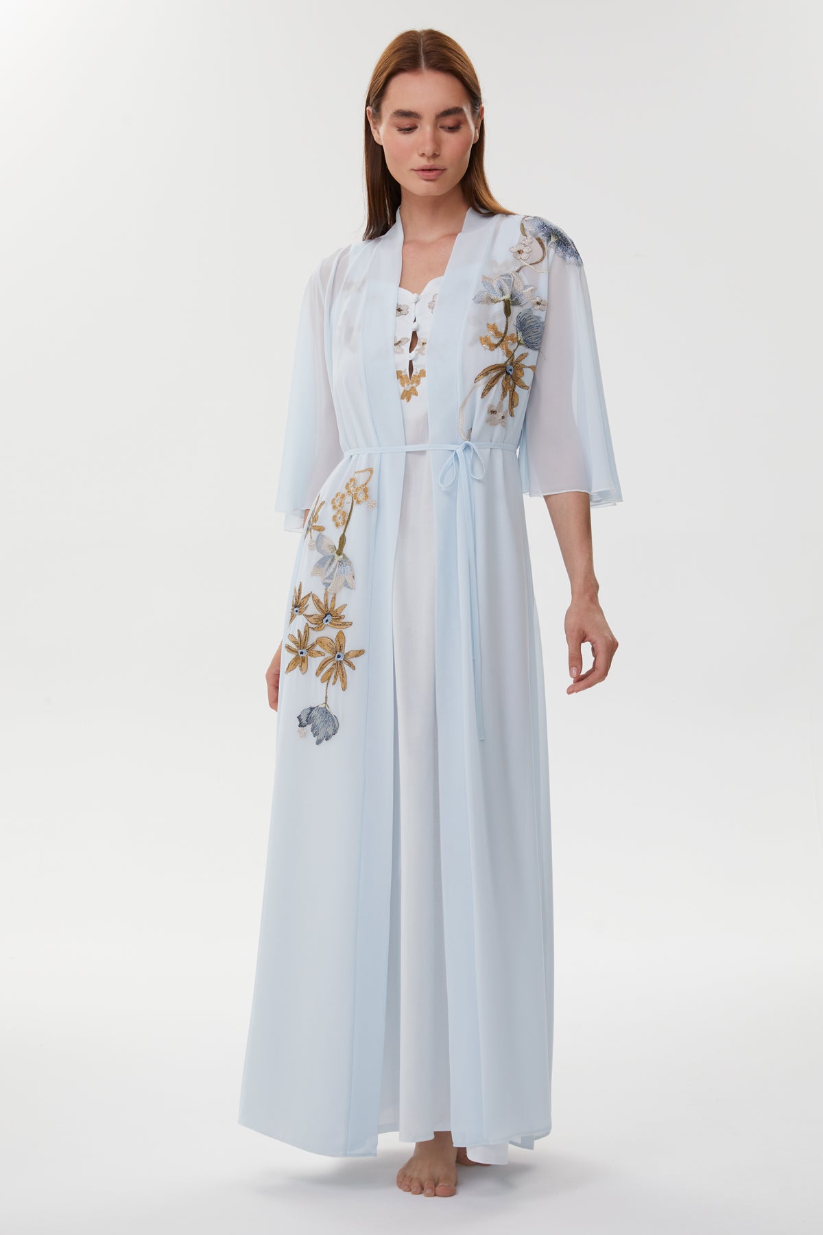 Allison Powder Blue Maternity Nightgown & Chiffon Robe